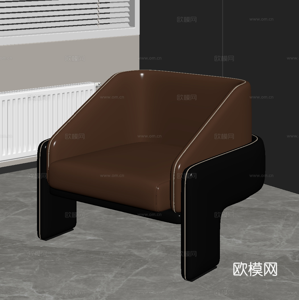 现代意式休闲椅 单人沙发 皮革沙发su模型
