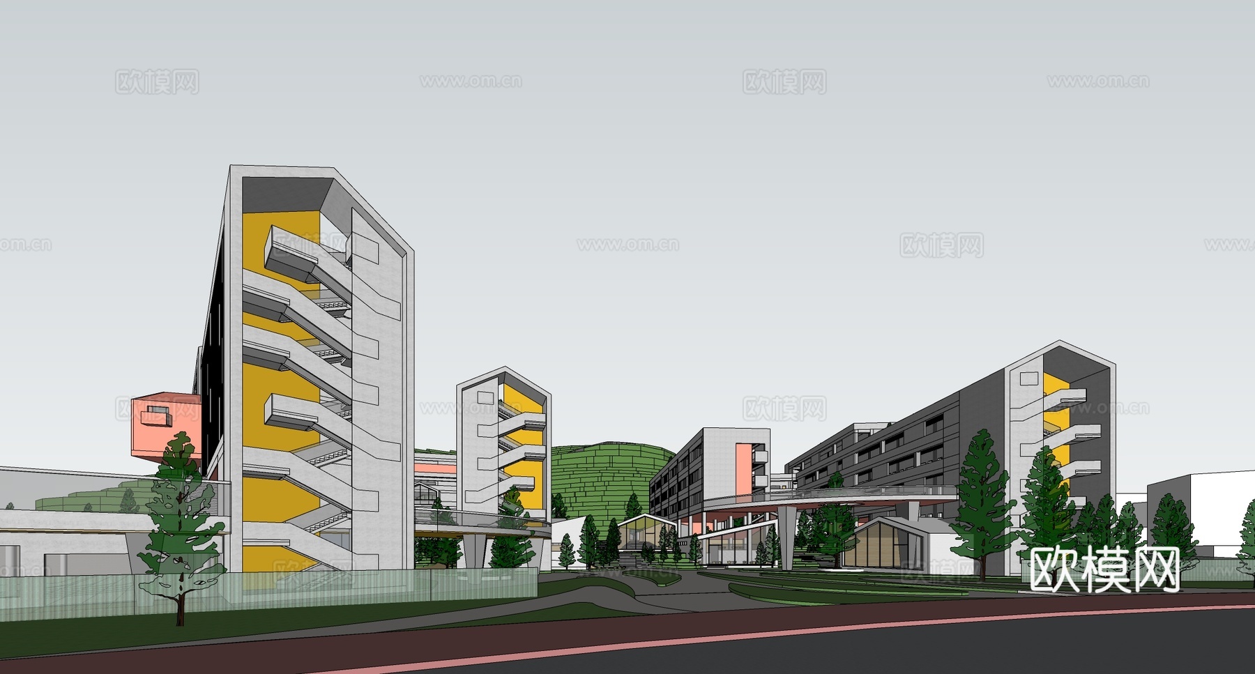 现代学校建筑  中小学建筑 艺术培训学校 教学楼建筑su模型