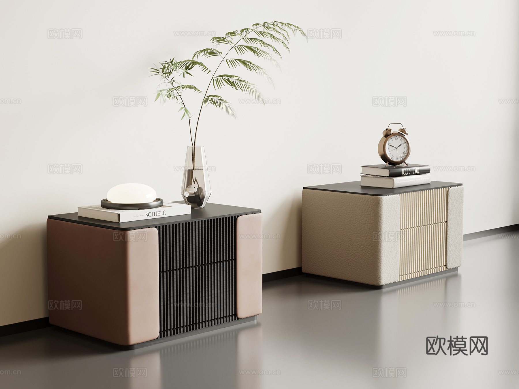 现代轻奢床头柜 原木床头柜 床头柜组合su模型