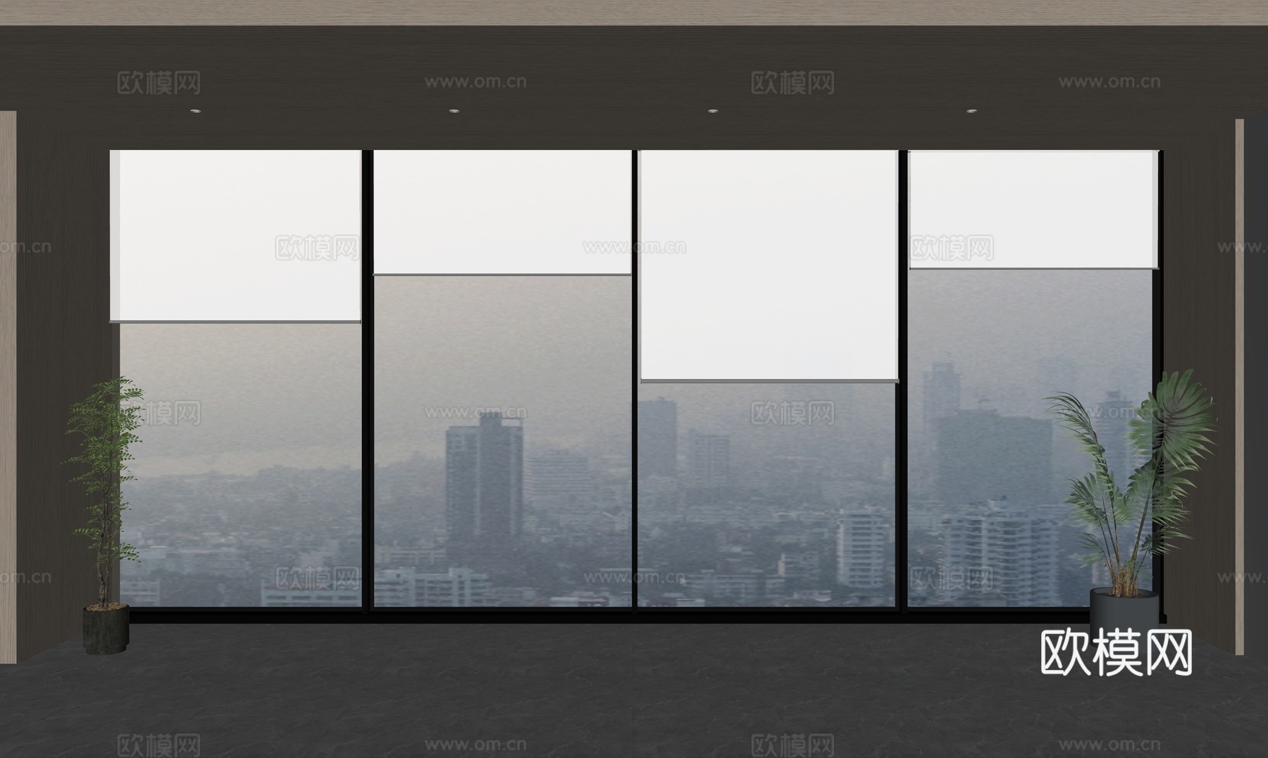 现代办公卷帘落地玻璃窗户su模型