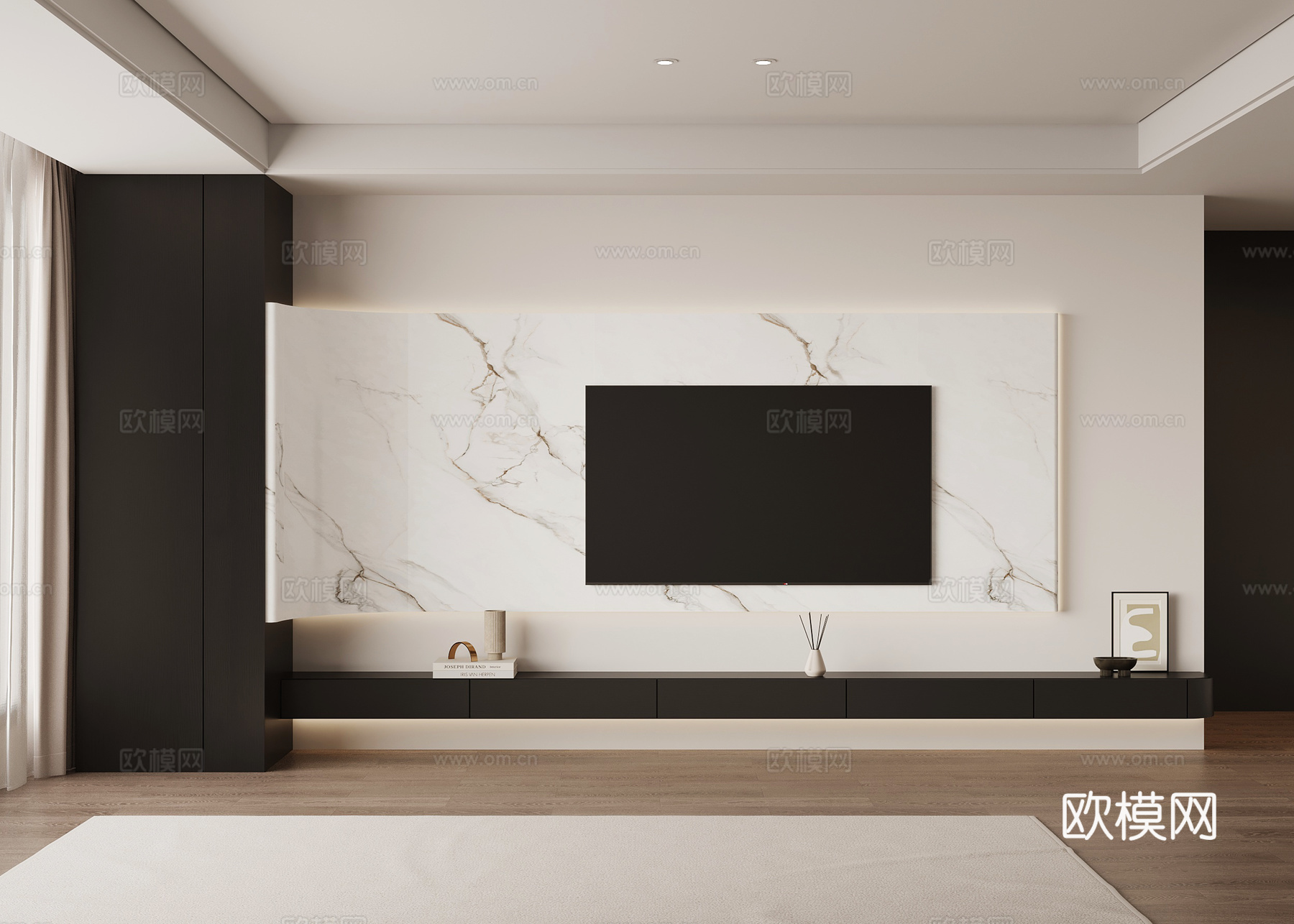 现代意式电视背景墙su模型