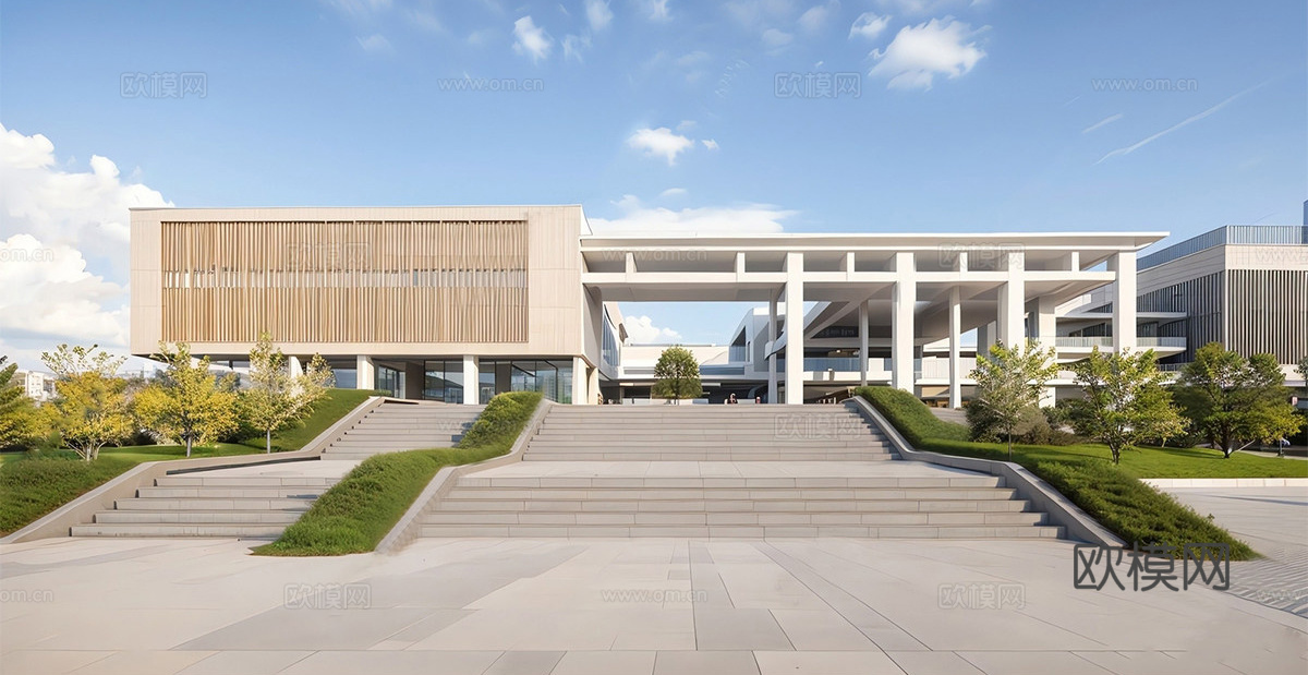 现代学校建筑  中小学建筑 学校鸟瞰图 艺术培训学校 教学楼su模型