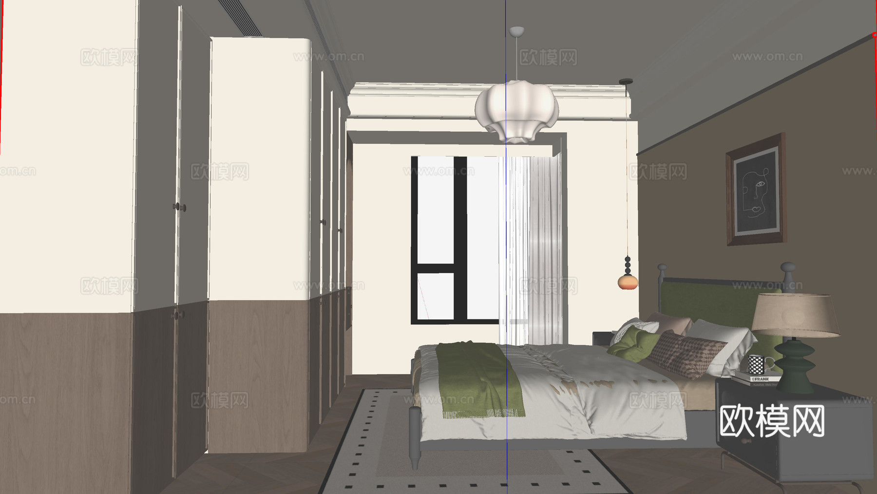 美式中古风卧室su模型