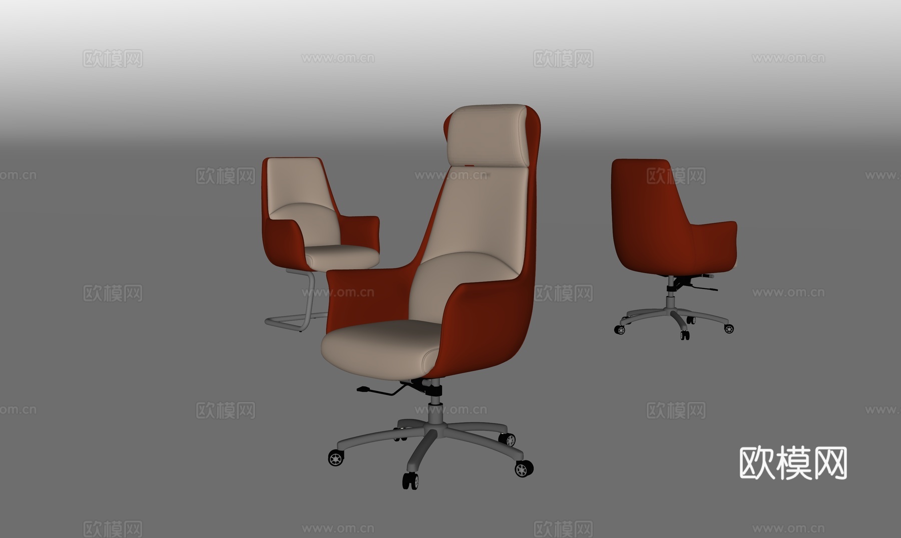 现代办公椅_老板椅_扶手椅_办公椅_有滑轮su模型