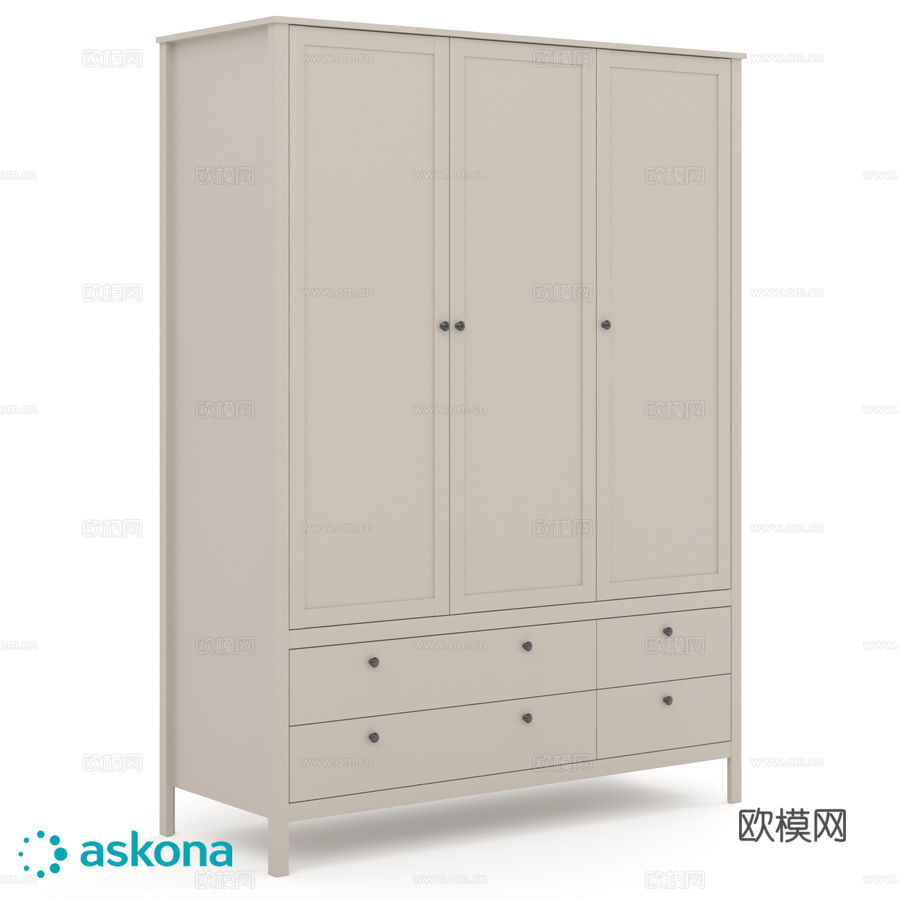 带抽屉三门衣柜卡斯利3d模型下载