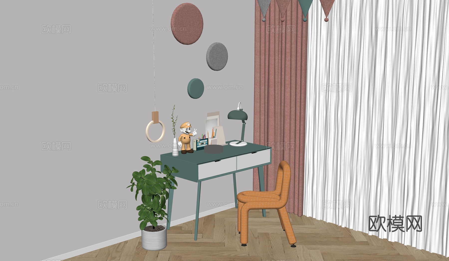 现代儿童书桌椅su模型