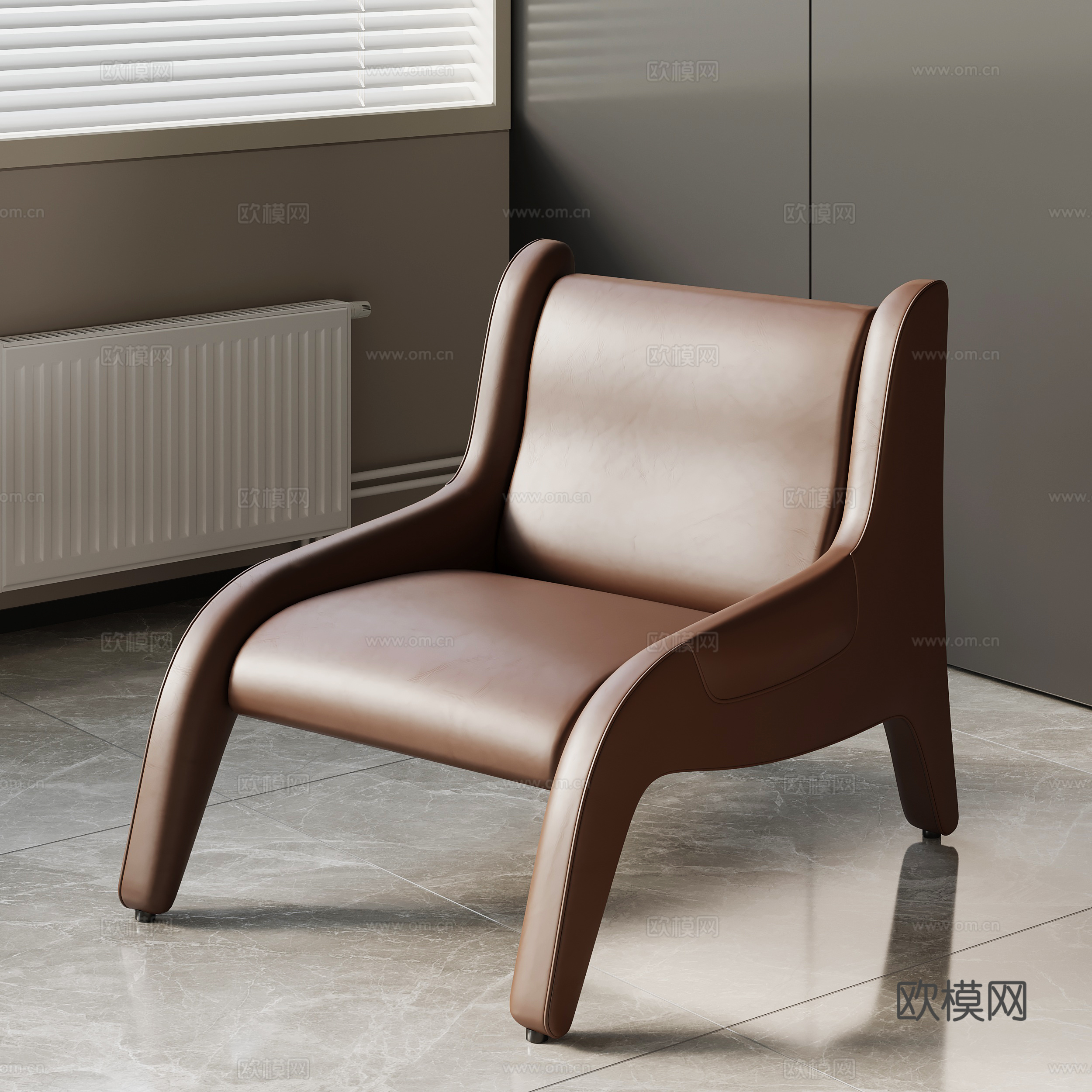 现代意式休闲椅 单人沙发 皮质沙发su模型