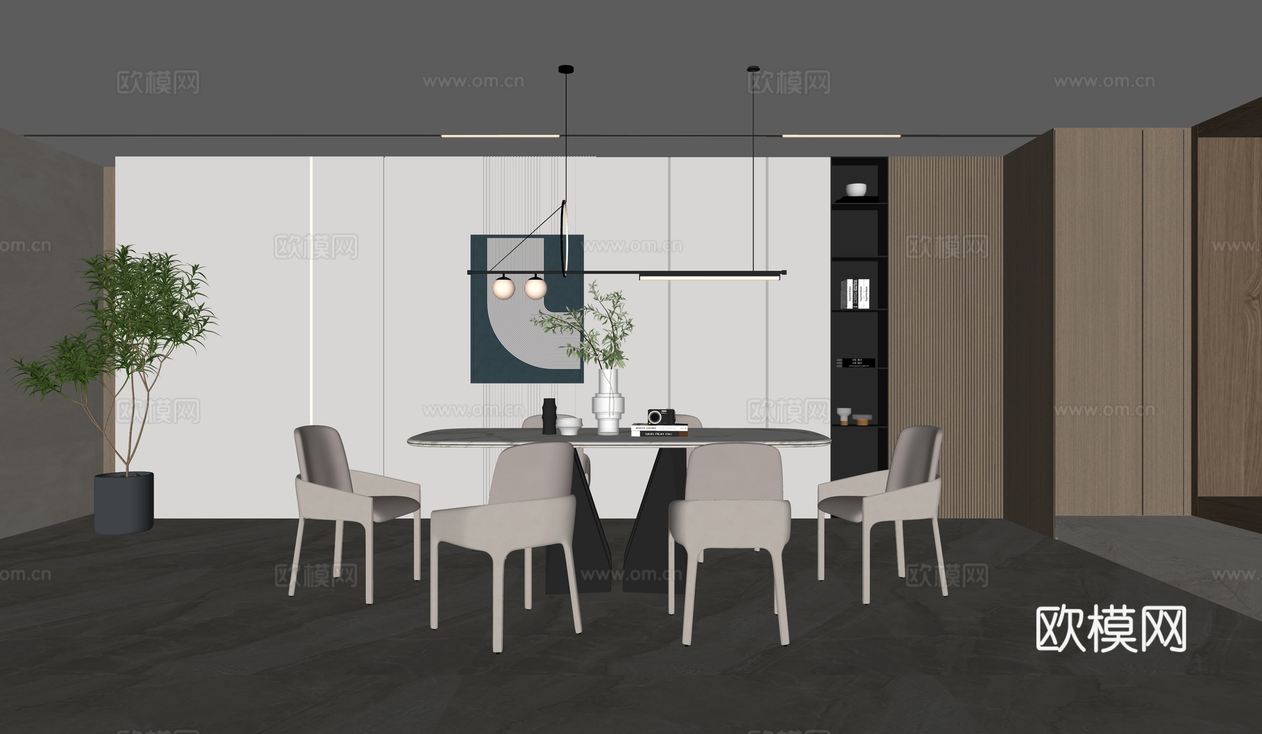 现代餐厅_餐桌椅su模型