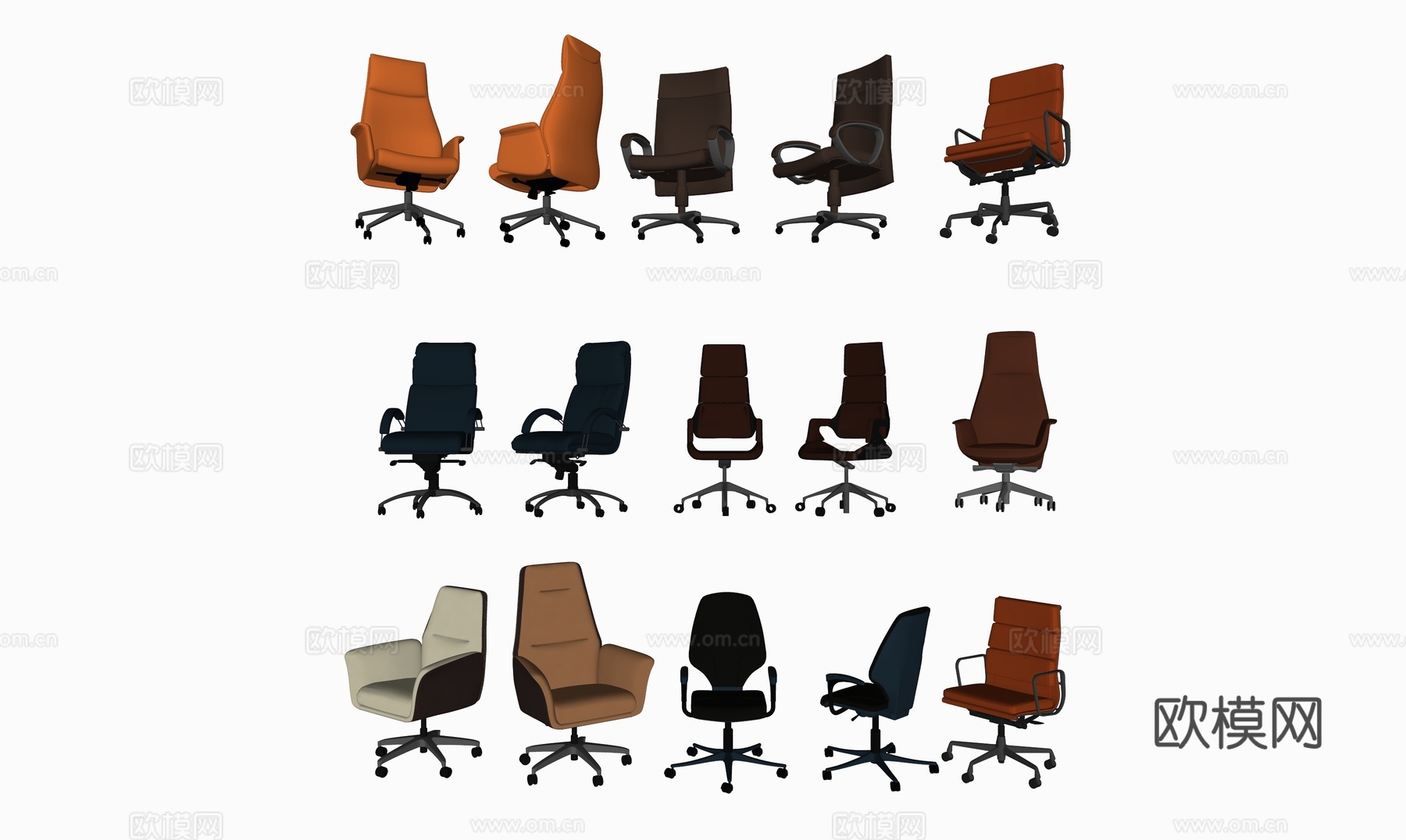现代办公椅_老板椅_扶手椅_办公椅_有滑轮su模型