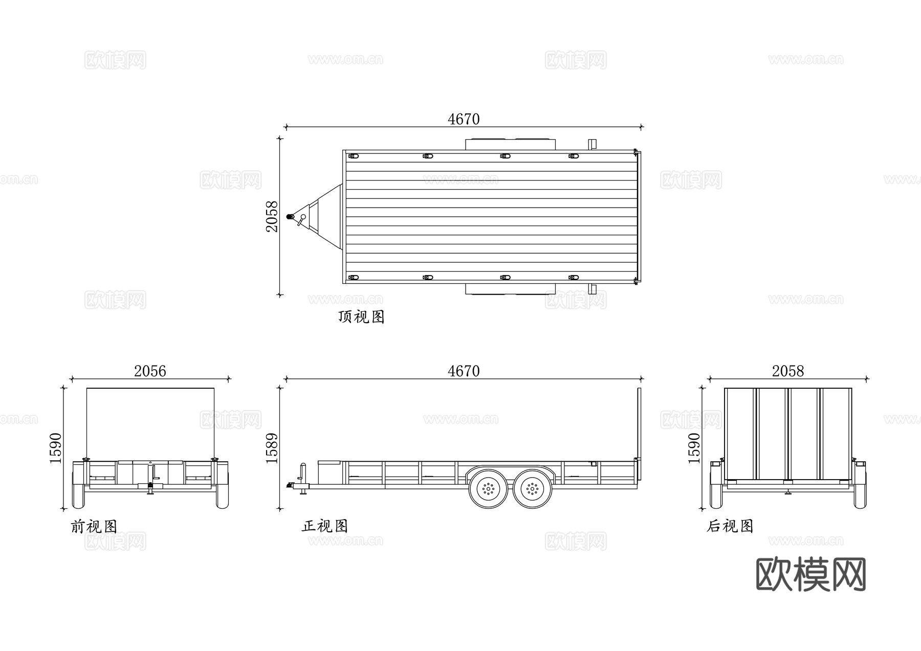 平板拖车 平板货运拖车 平板挂车 平板运输车 平板货车cad施工图