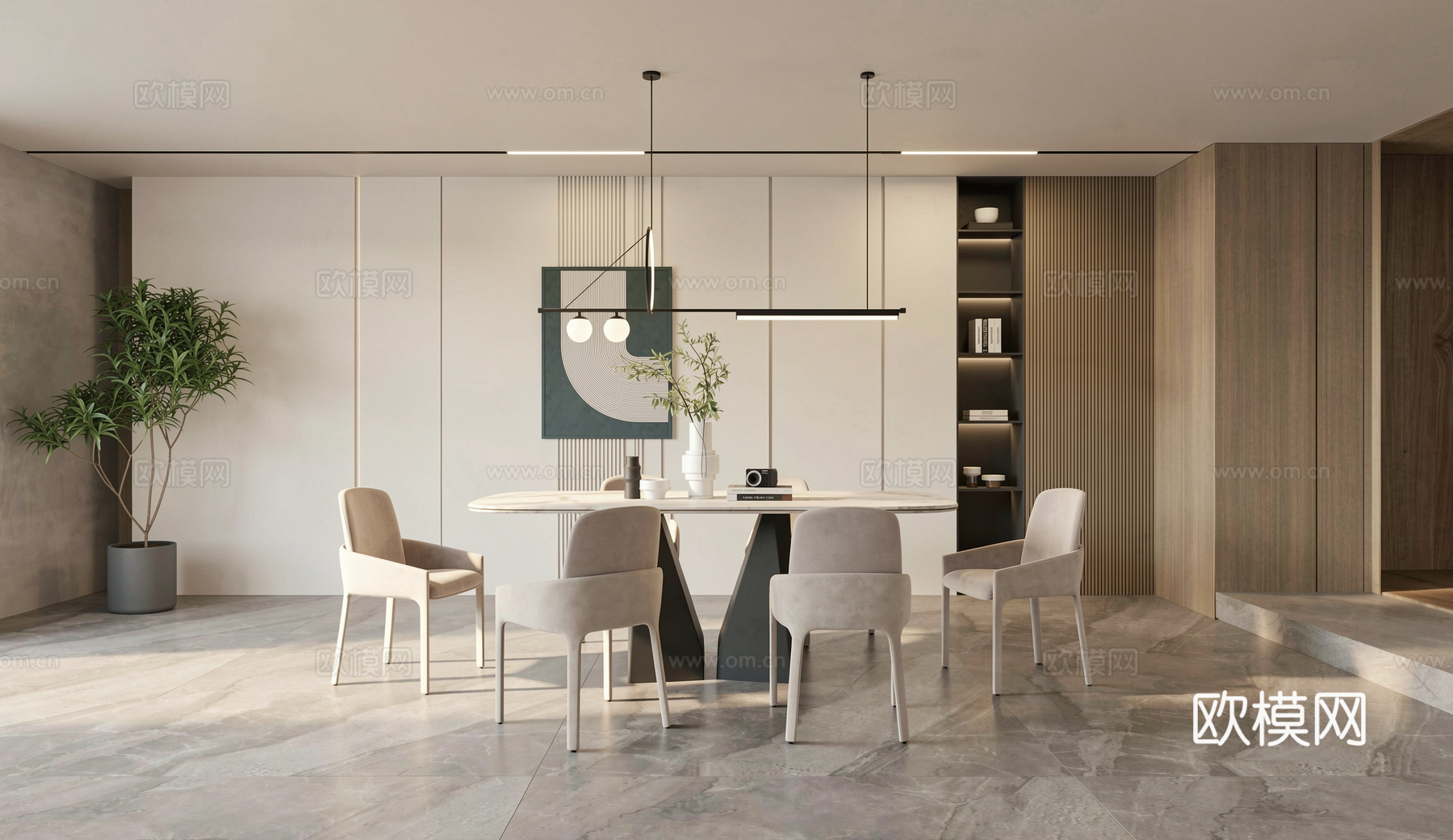 现代餐厅_餐桌椅su模型