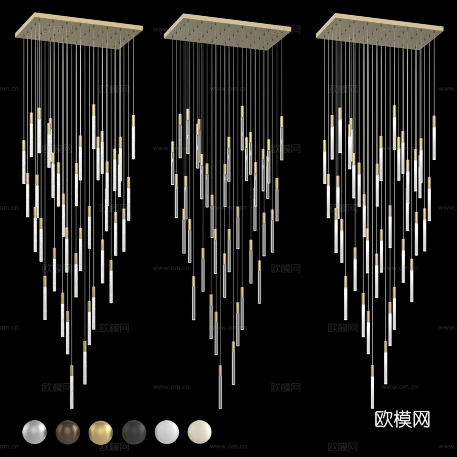 矩形底座悬挂式瀑布吊灯I3d模型下载