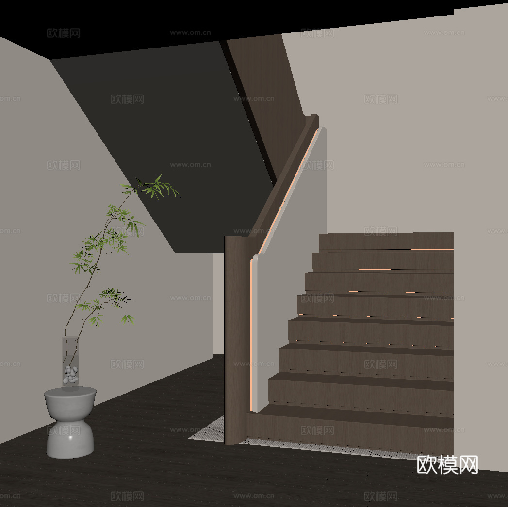 现代意式楼梯 楼梯间su模型