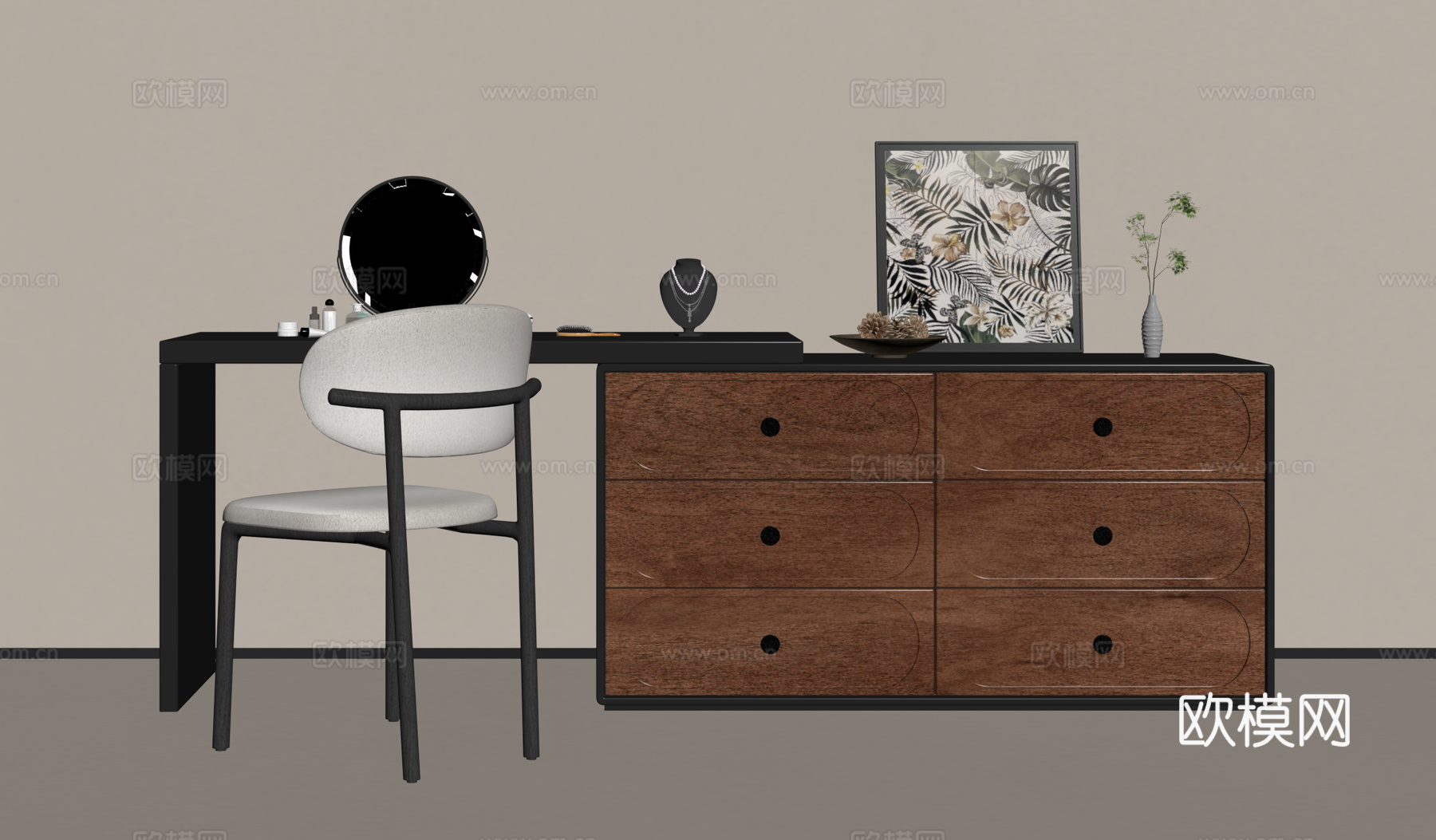 现代复古梳妆台su模型