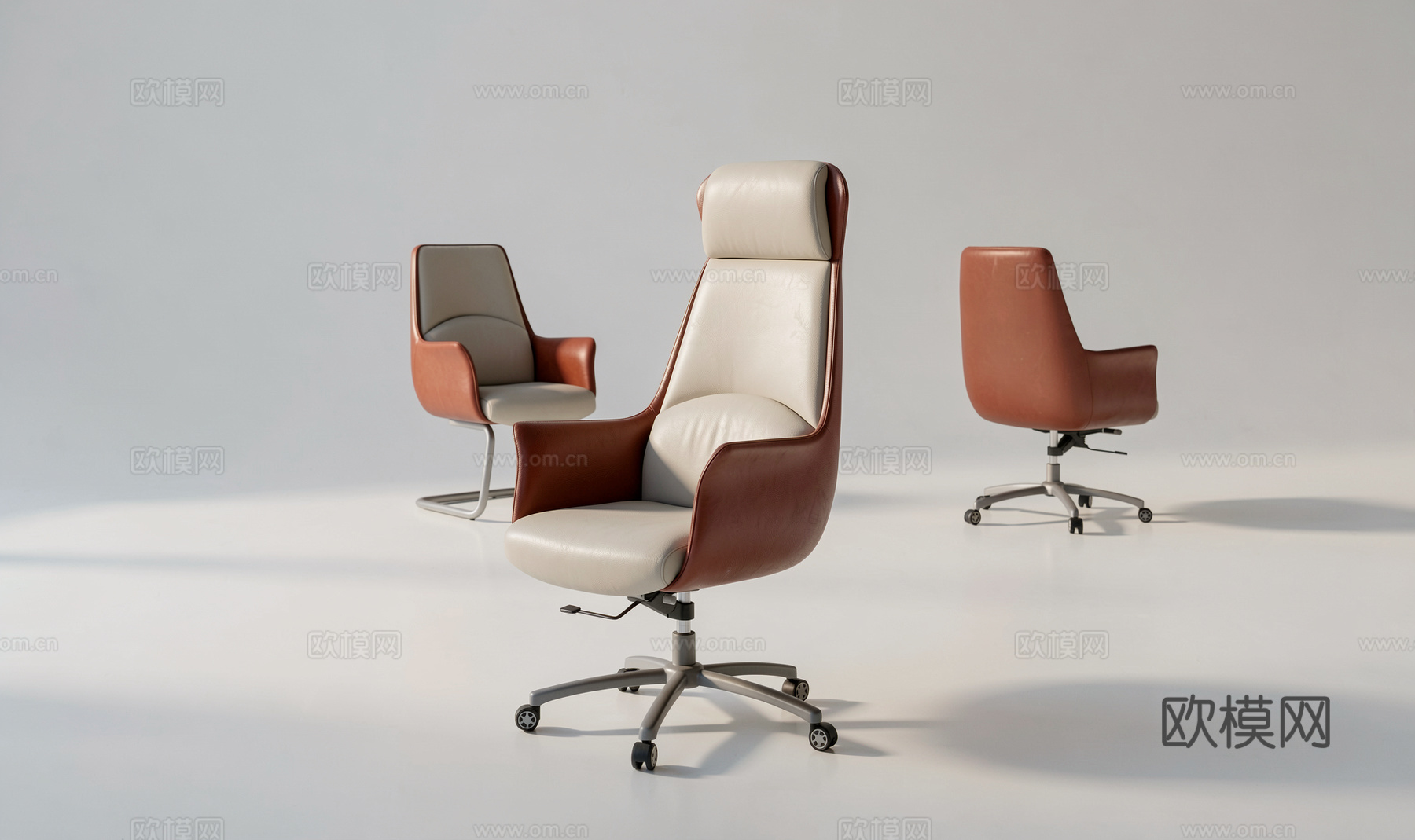 现代办公椅_老板椅_扶手椅_办公椅_有滑轮su模型