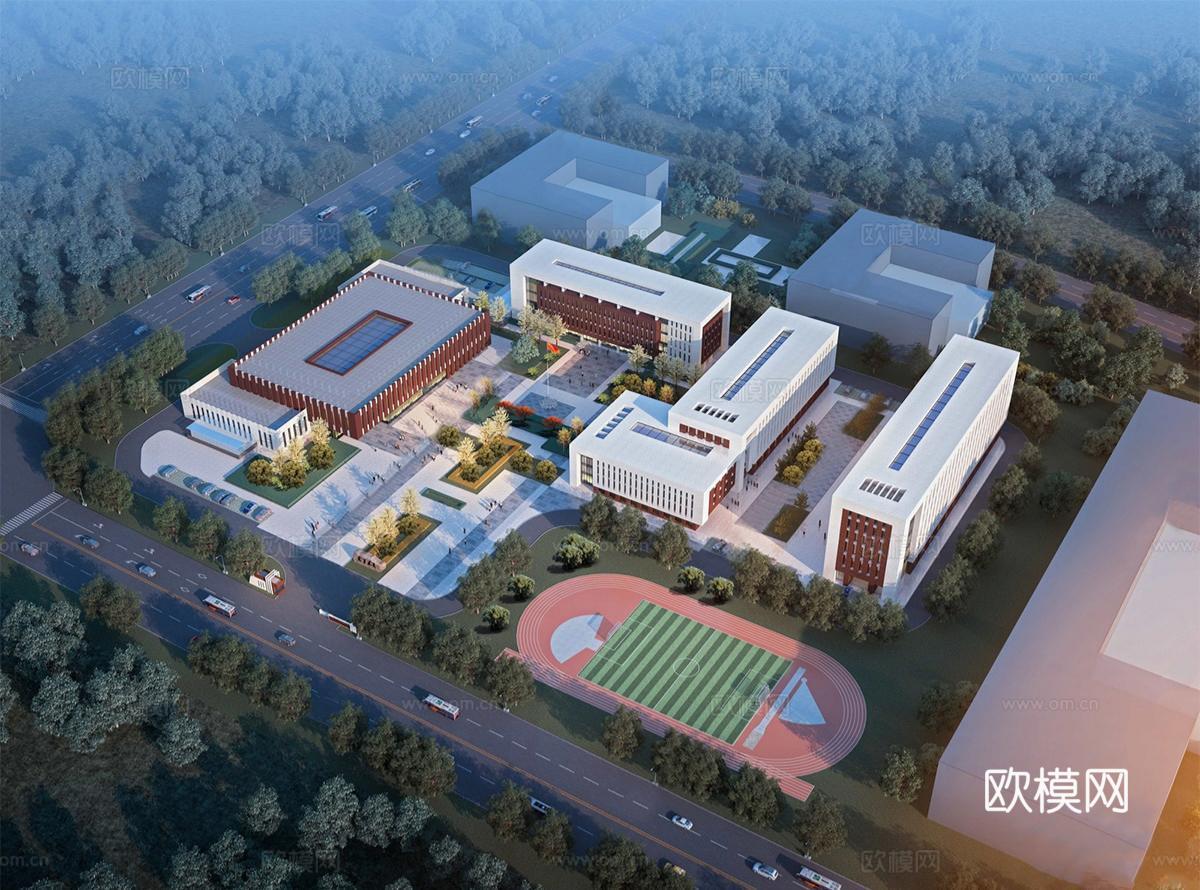 现代学校建筑  中小学建筑 学校鸟瞰图 艺术培训学校su模型