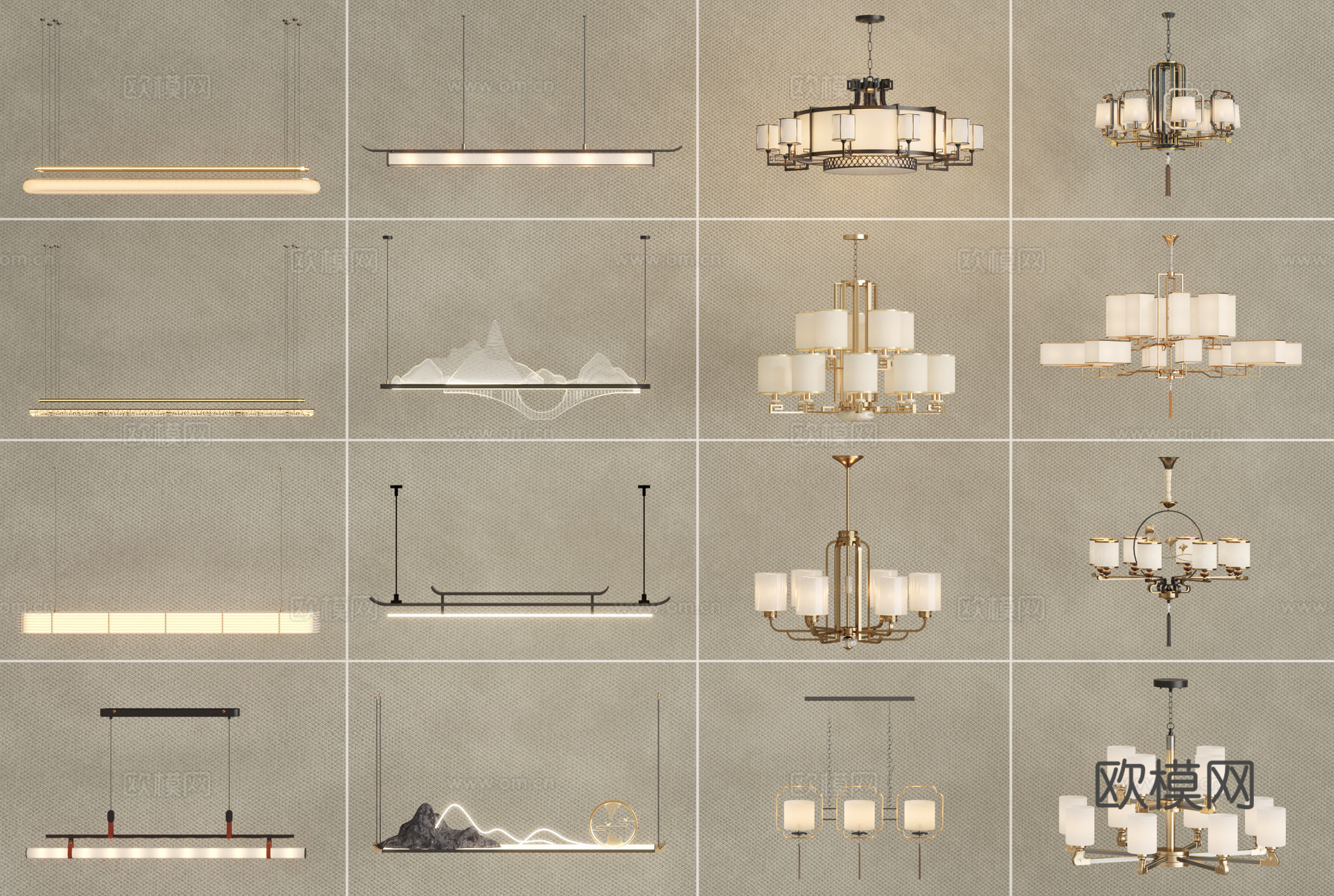 新中式吊灯组合 餐厅吊灯su模型