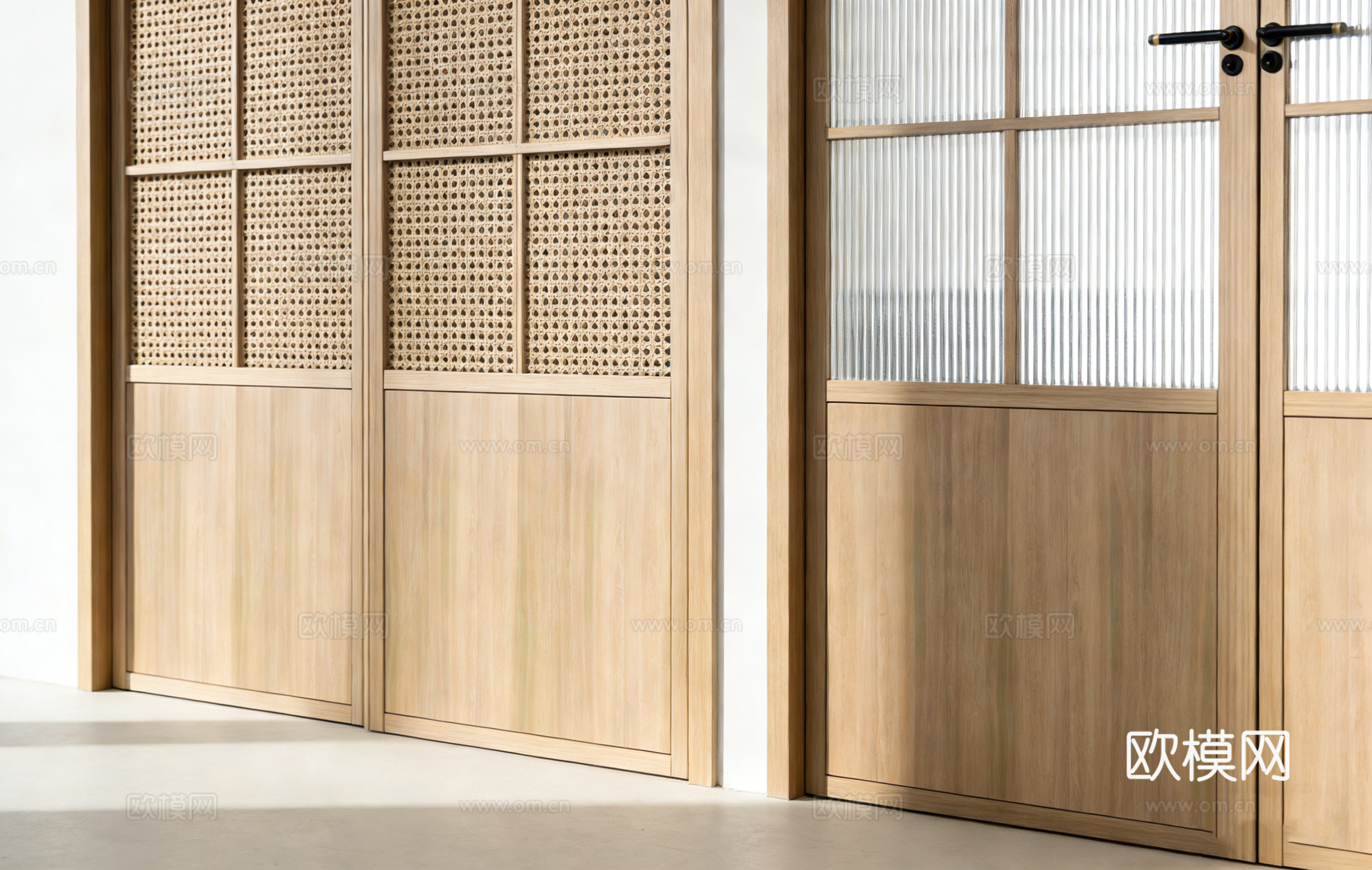原木风房间门 平开门 推拉门 长虹玻璃门 藤编门 网格门su模型