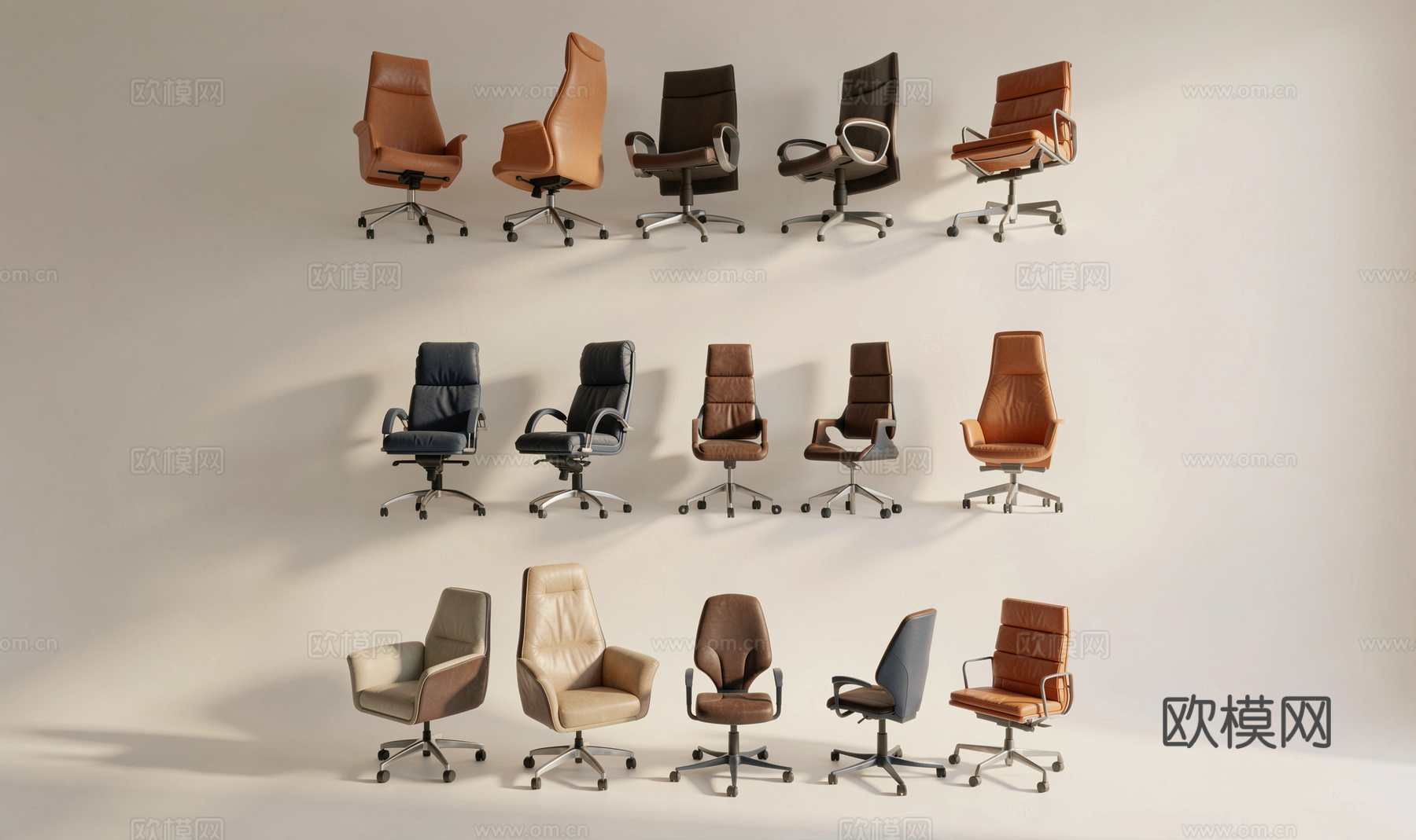 现代办公椅_老板椅_扶手椅_办公椅_有滑轮su模型