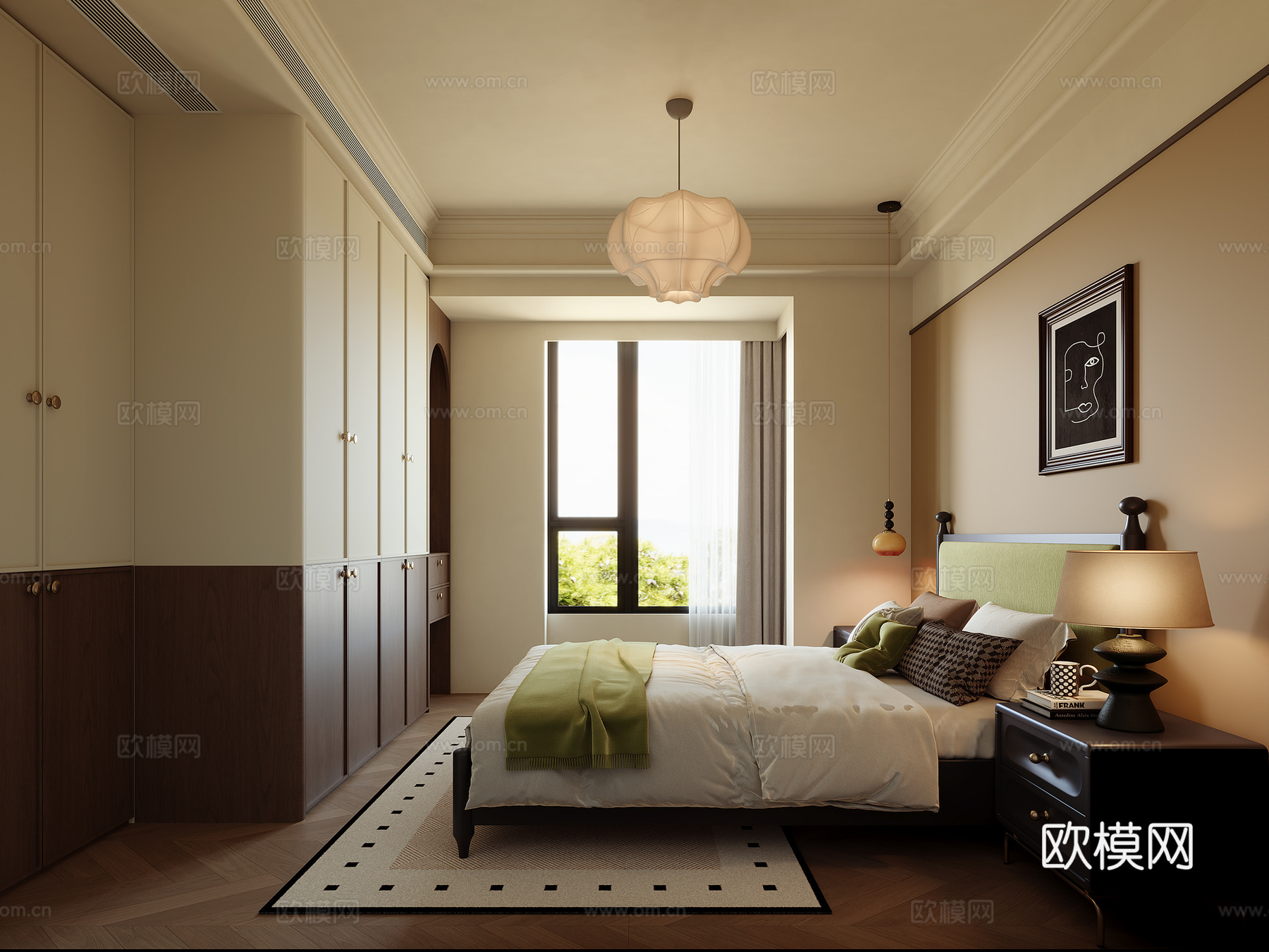 美式中古风卧室su模型