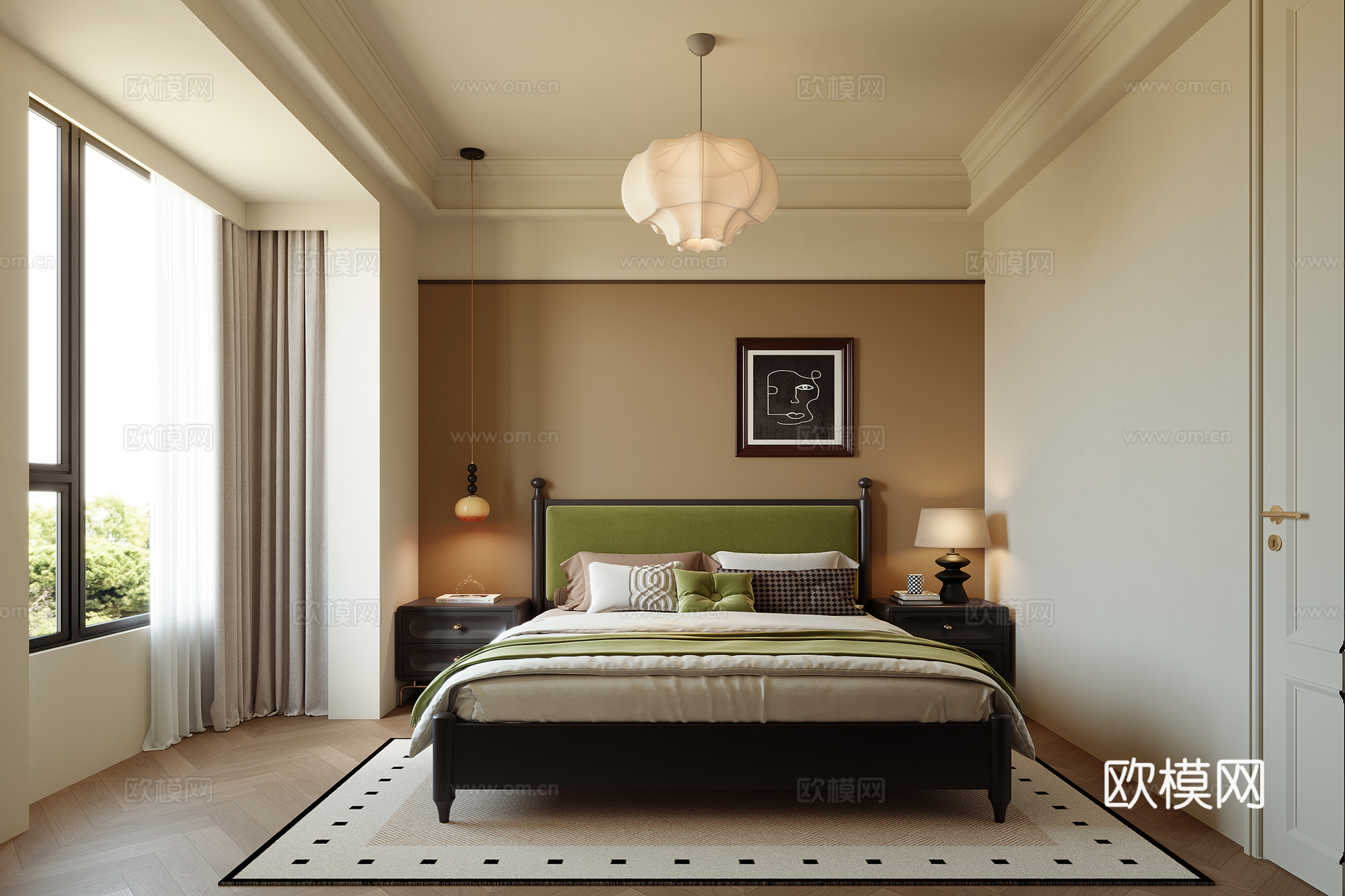 美式中古风卧室su模型