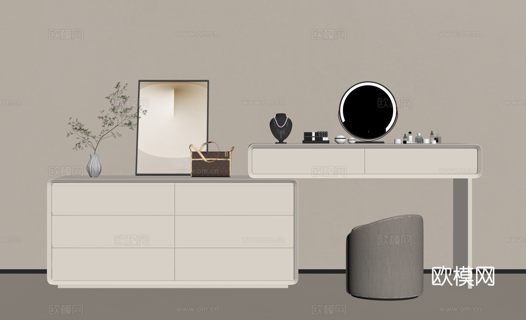 现代奶油梳妆台su模型
