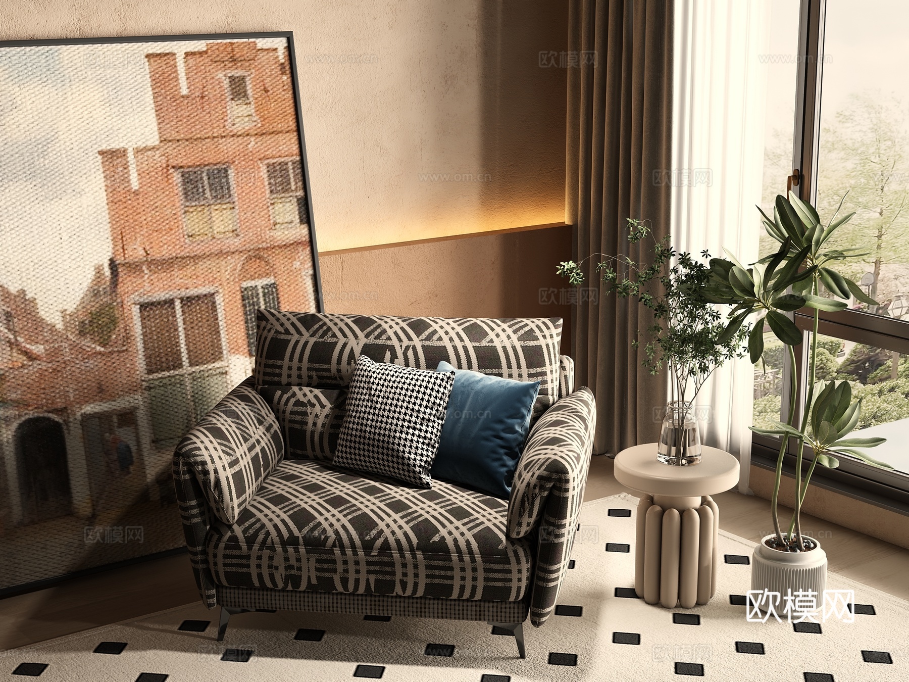 现代单人沙发3d模型下载