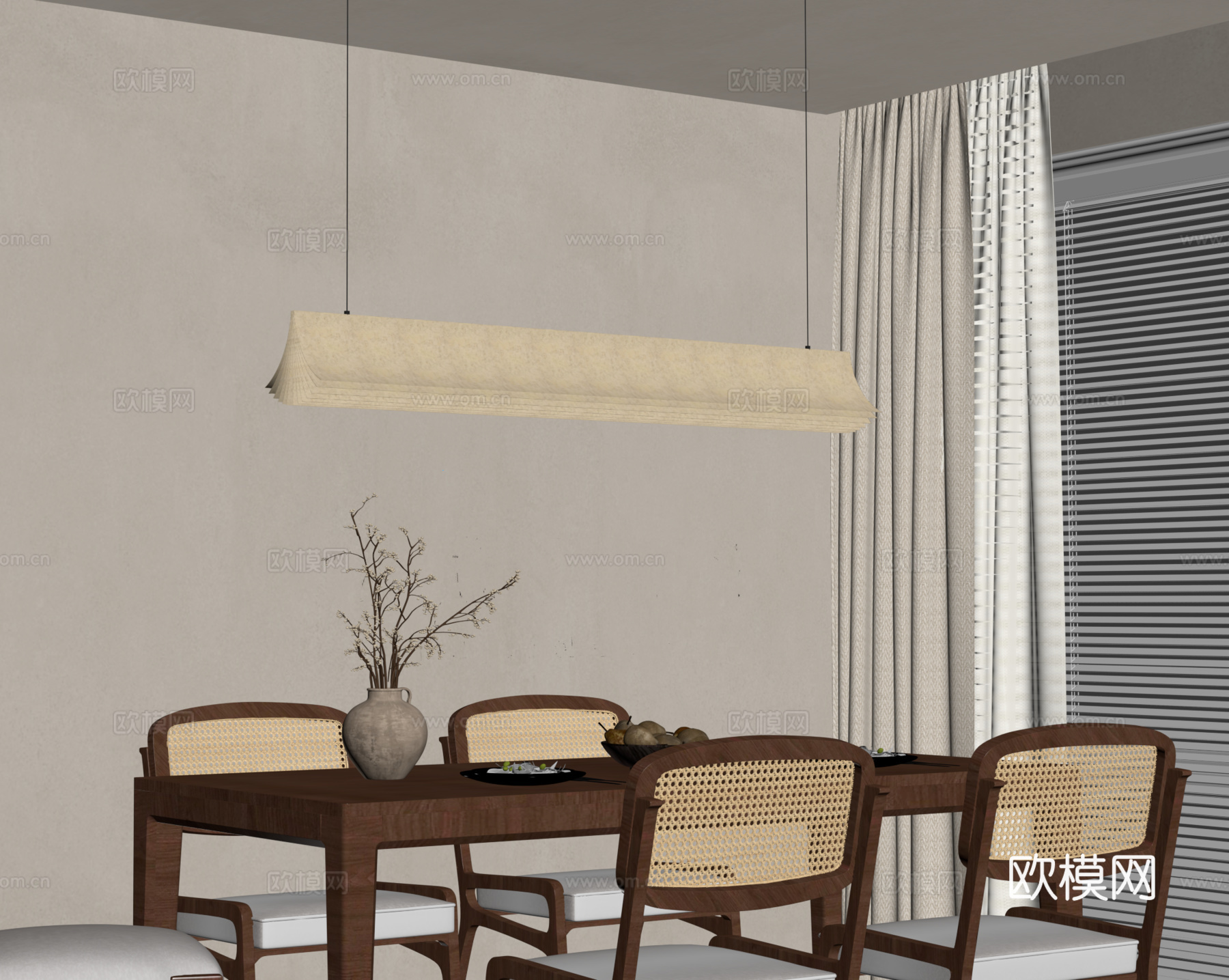 侘寂艺术吊灯 餐厅吊灯 长条吊灯su模型