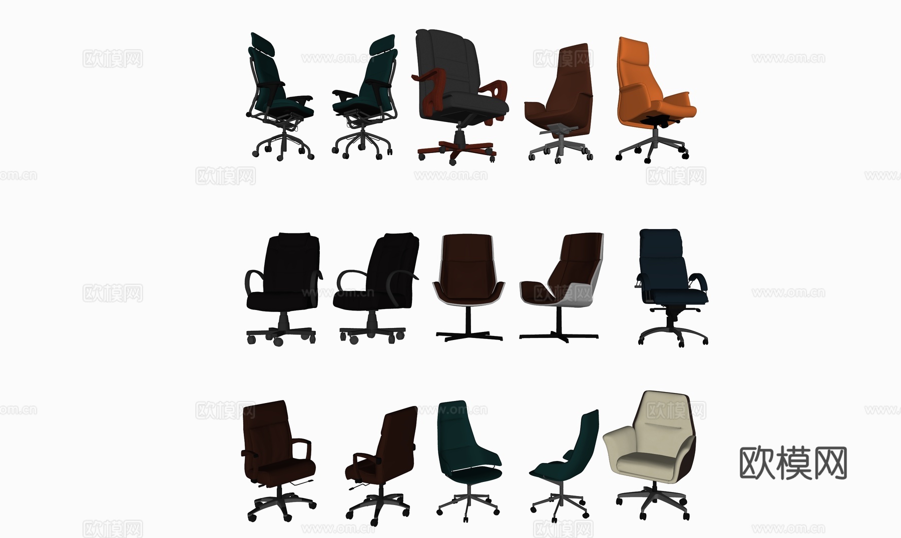 现代办公椅_老板椅_扶手椅_办公椅_有滑轮su模型