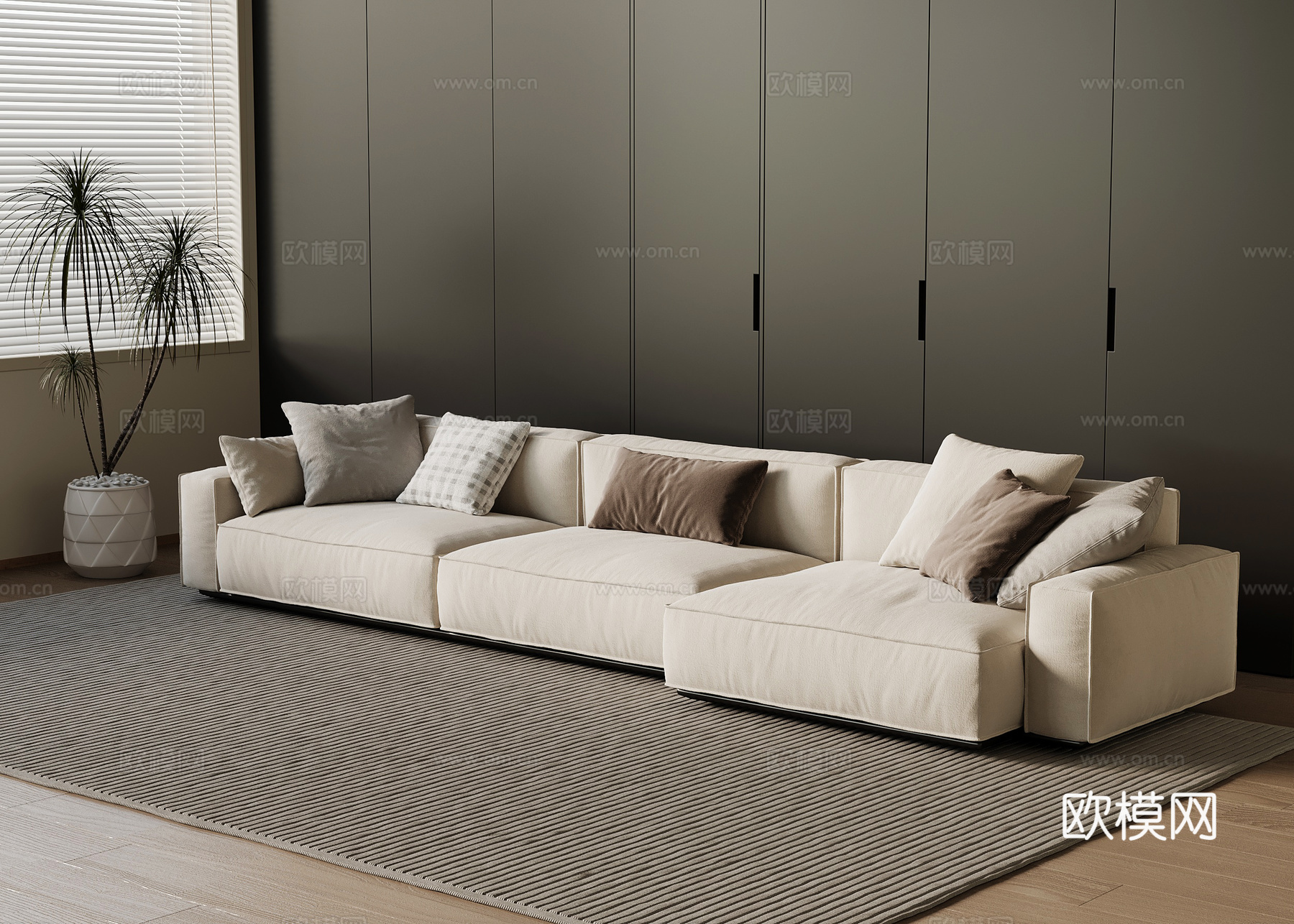 现代沙发 多人沙发 三人沙发su模型