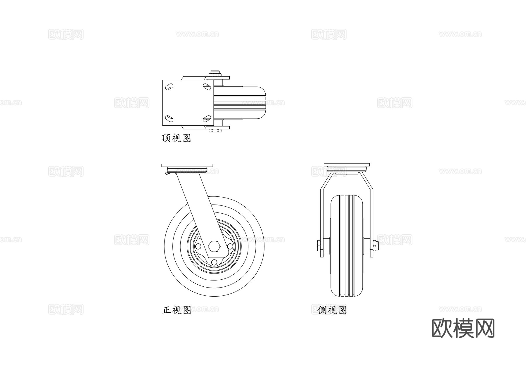 万向脚轮 转向脚轮 气动滚轮 活动脚轮 万向滚轮cad施工图