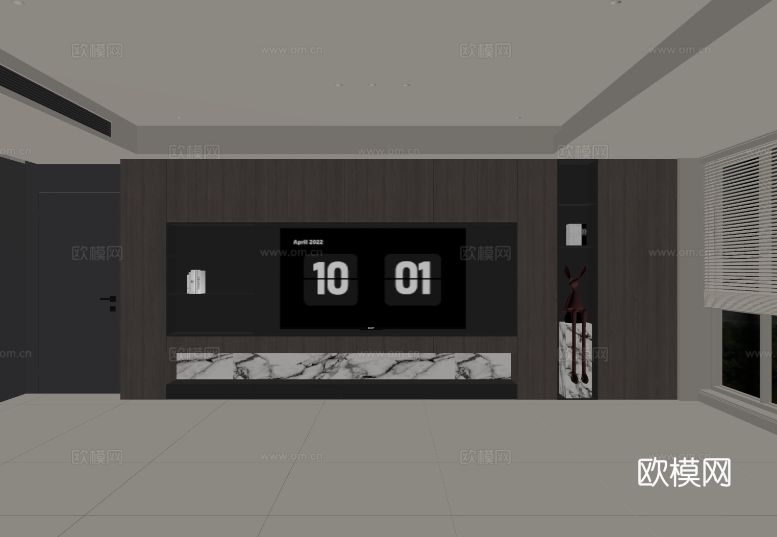 现代意式电视背景墙su模型