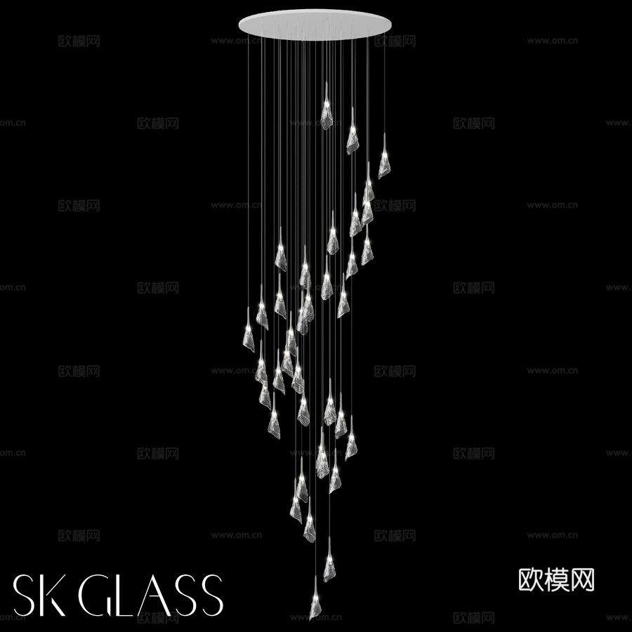 装置作品《挽歌》SK-GLASS® 37盏吊坠3d模型下载