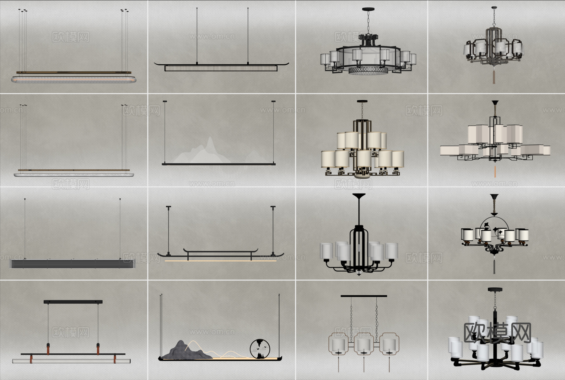 新中式吊灯组合 餐厅吊灯su模型