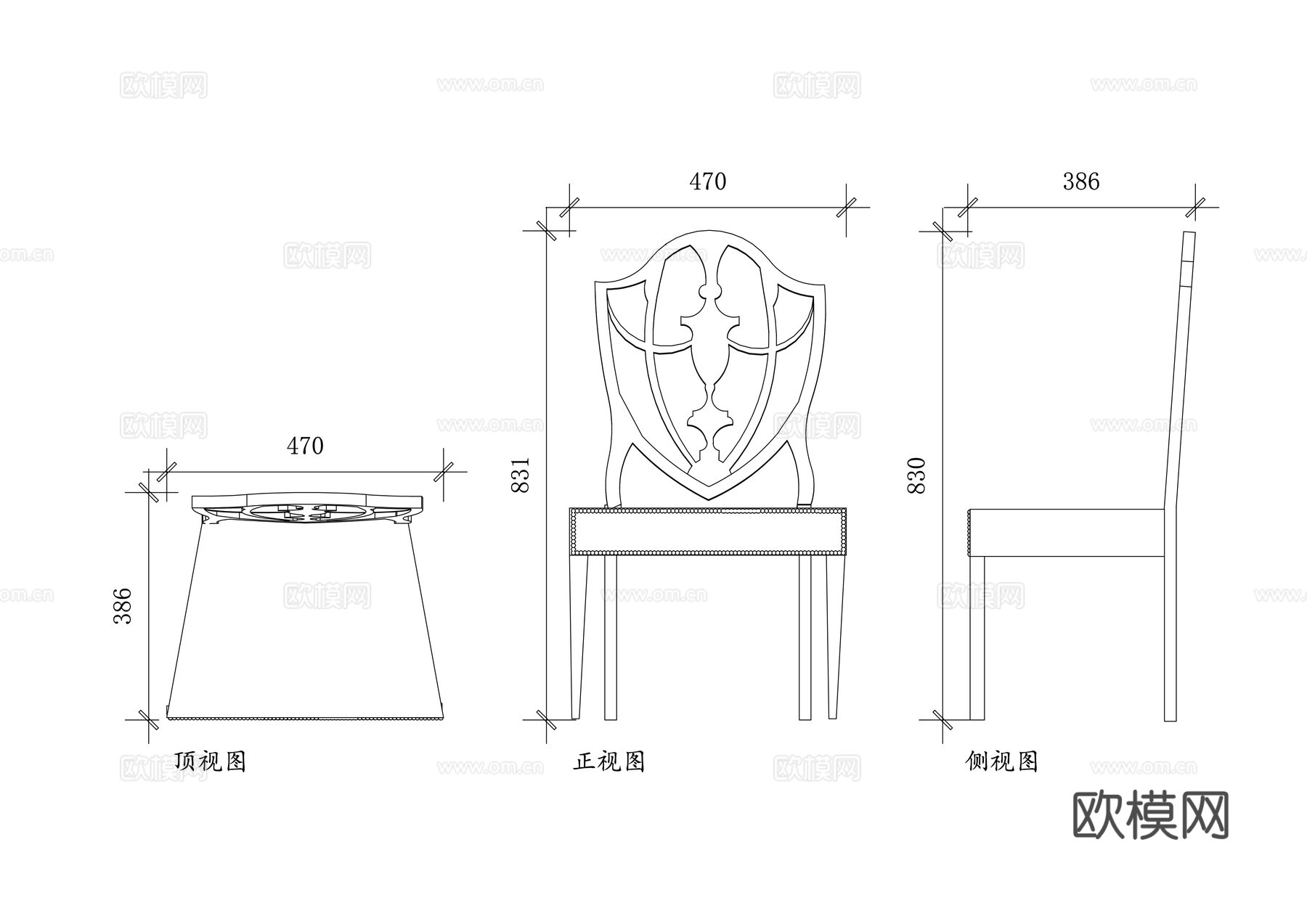 欧式雕花椅子 欧式复古餐椅 欧式雕花座椅 欧式宫廷餐椅cad施工图