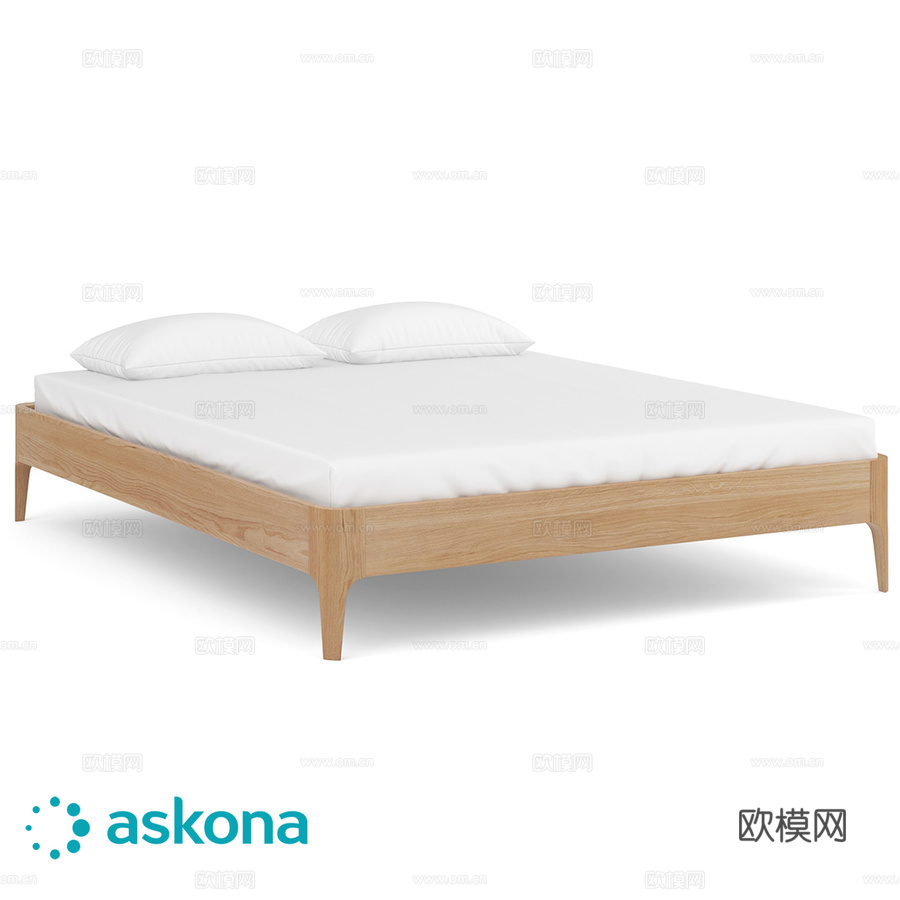 实心橡木无床头板Rein（莱茵）床3d模型下载