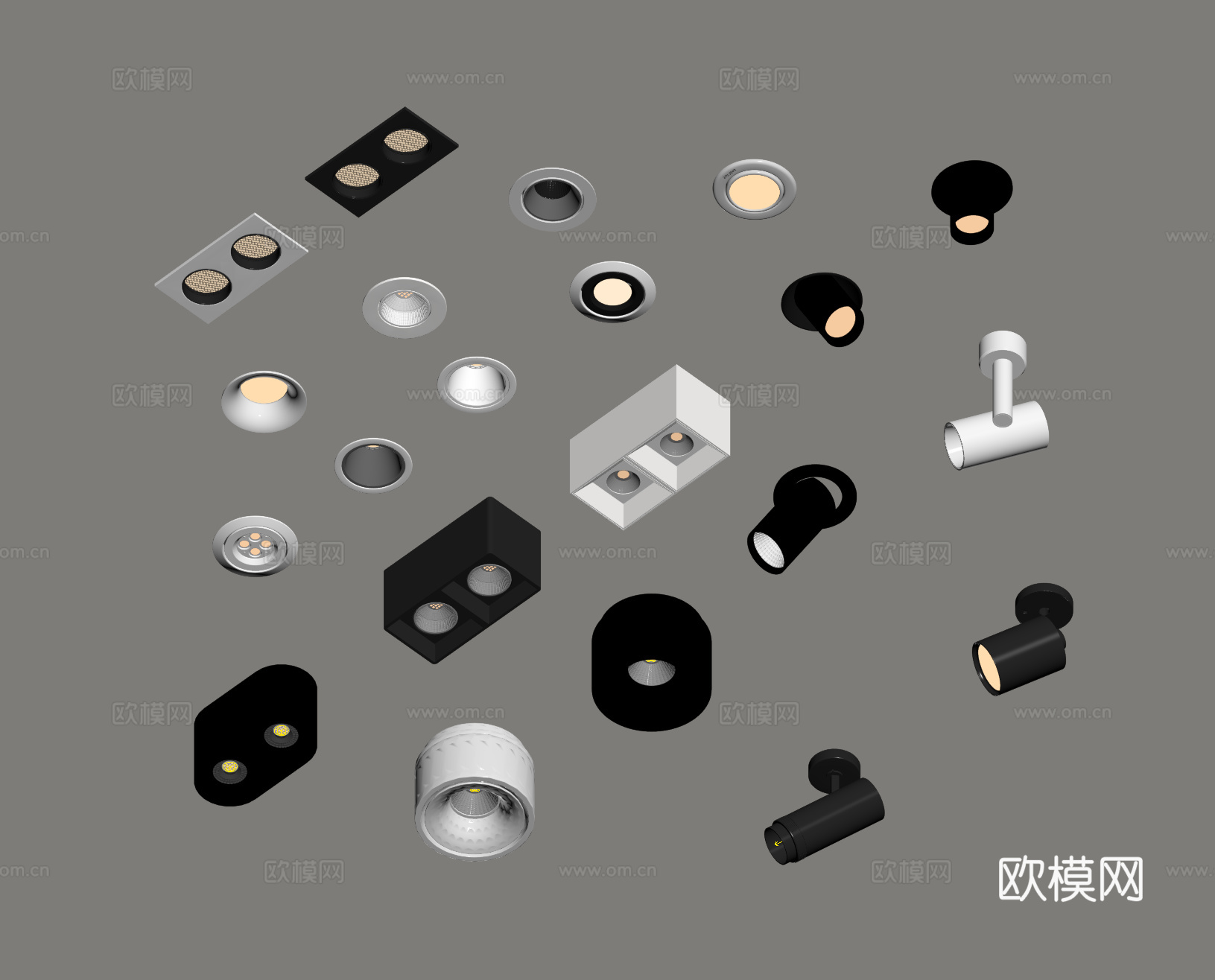 现代筒灯射灯su模型