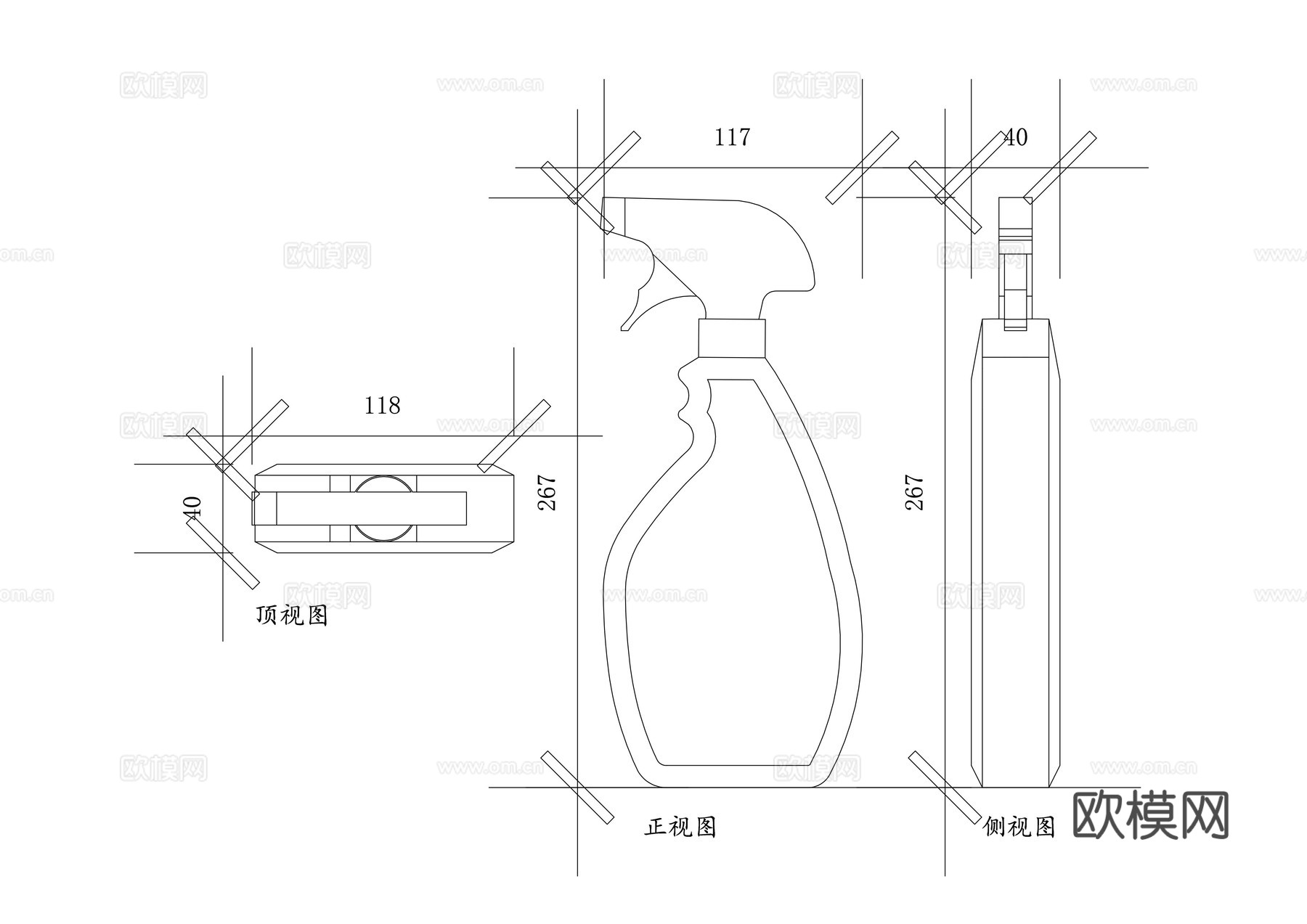喷壶 喷雾器 喷水壶 雾化瓶 按压喷瓶cad施工图