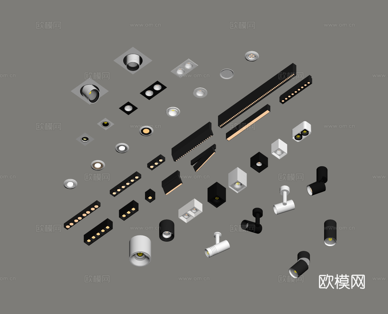 现代筒灯射灯su模型