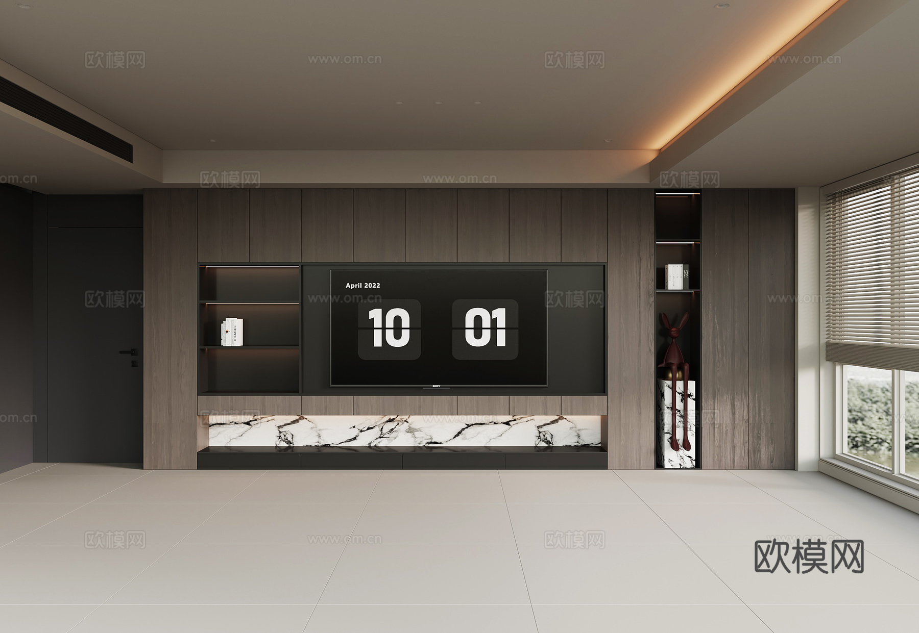 现代意式电视背景墙su模型