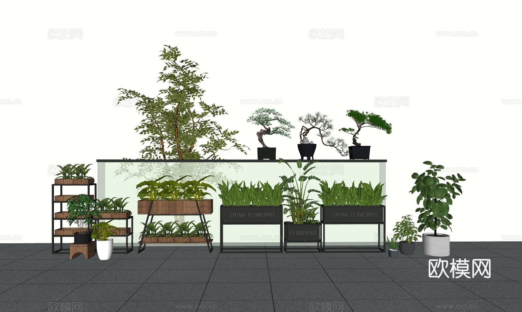 现代风格花架 盆栽 绿植盆景su模型