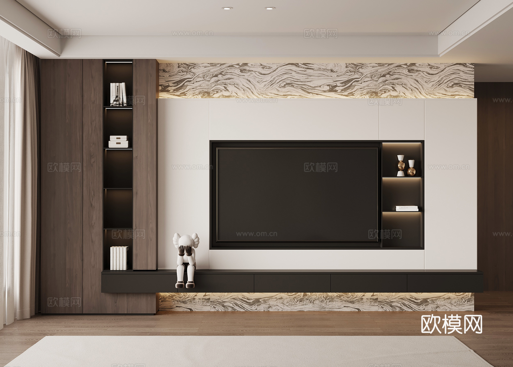 现代意式电视背景墙su模型