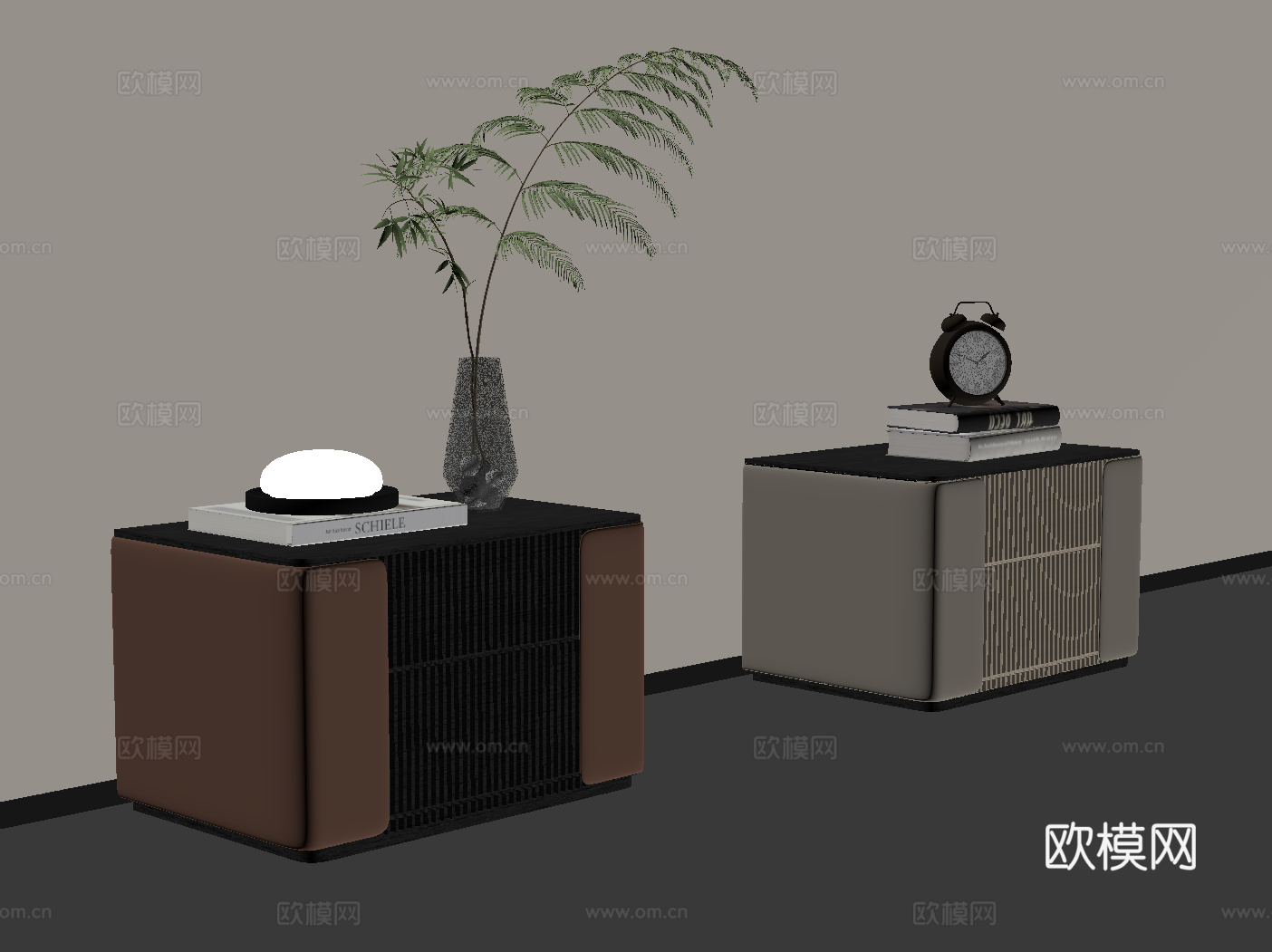 现代轻奢床头柜 原木床头柜 床头柜组合su模型