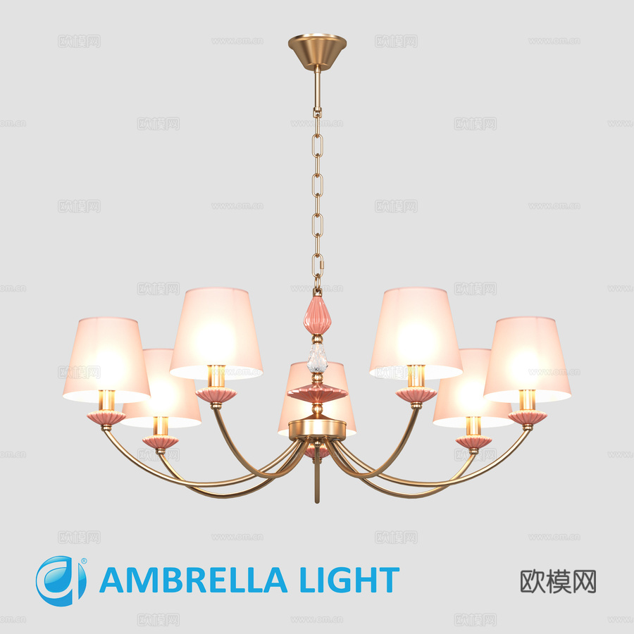 OM 带灯罩与陶瓷装饰的吊灯 L3d模型下载