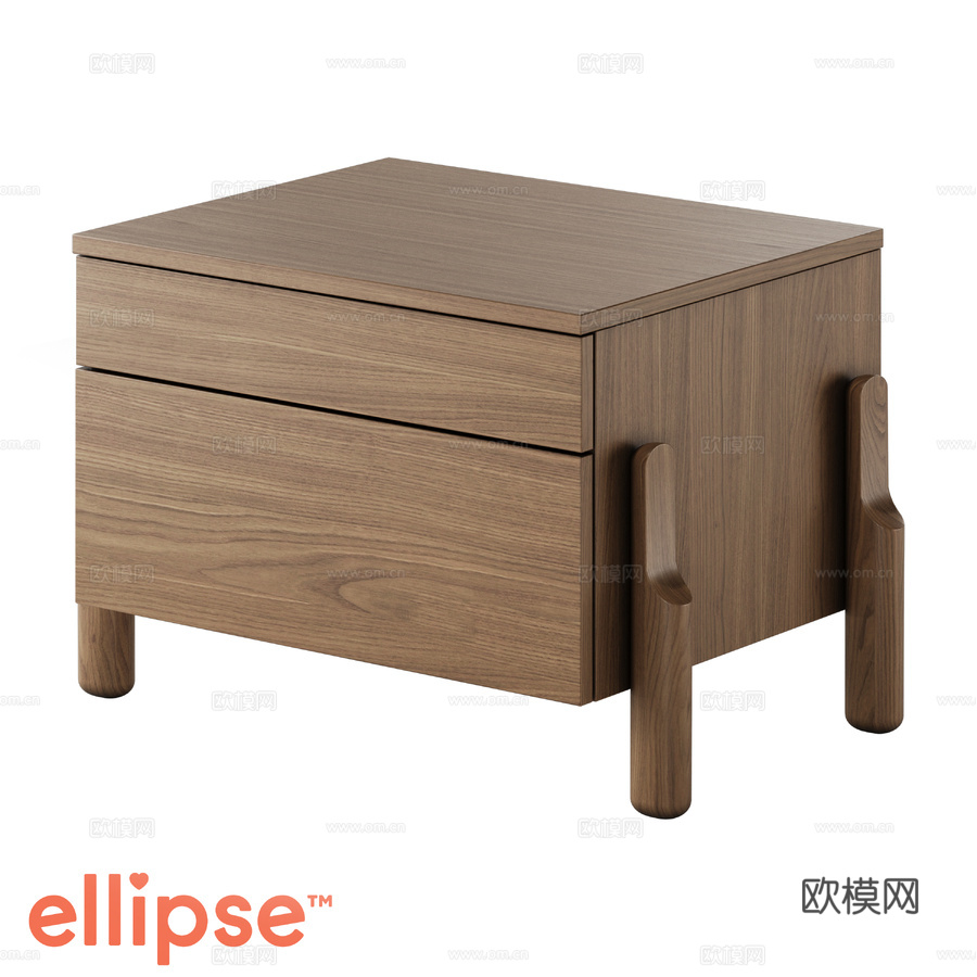 OM床头柜 Basic双抽屉款 60厘米宽（自然色3d模型下载