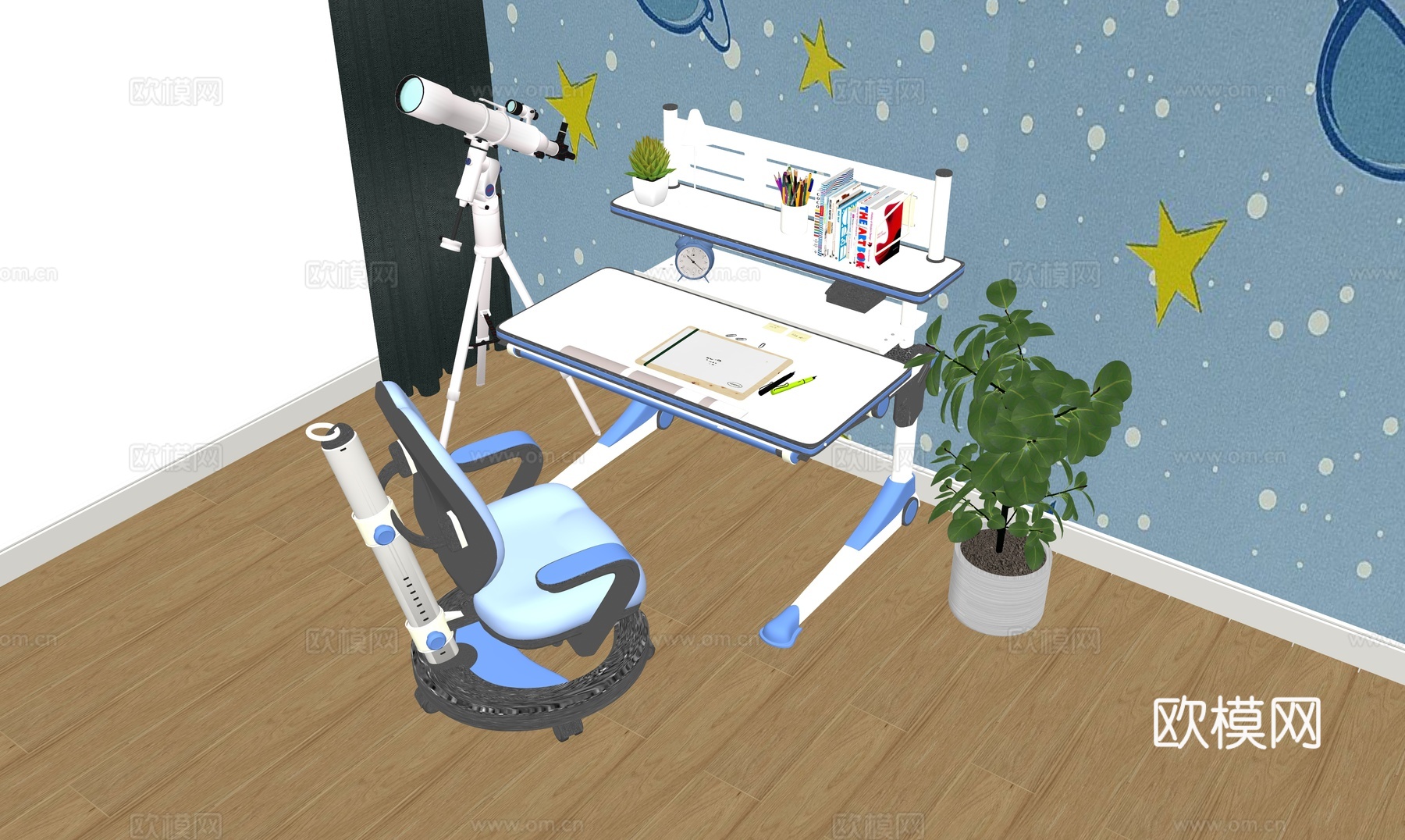 现代儿童书桌椅su模型