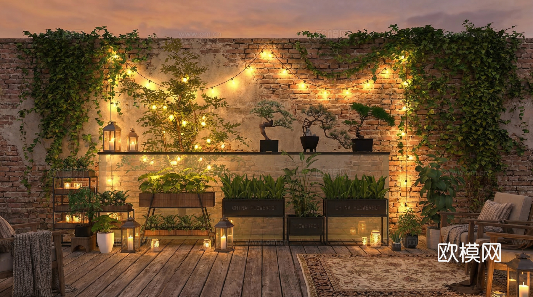 现代风格花架 盆栽 绿植盆景su模型