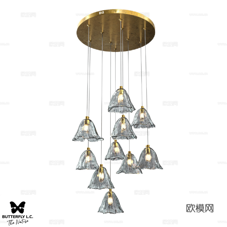 OM Butterfly LC 玻璃风铃灯 10 50 黄铜3d模型下载
