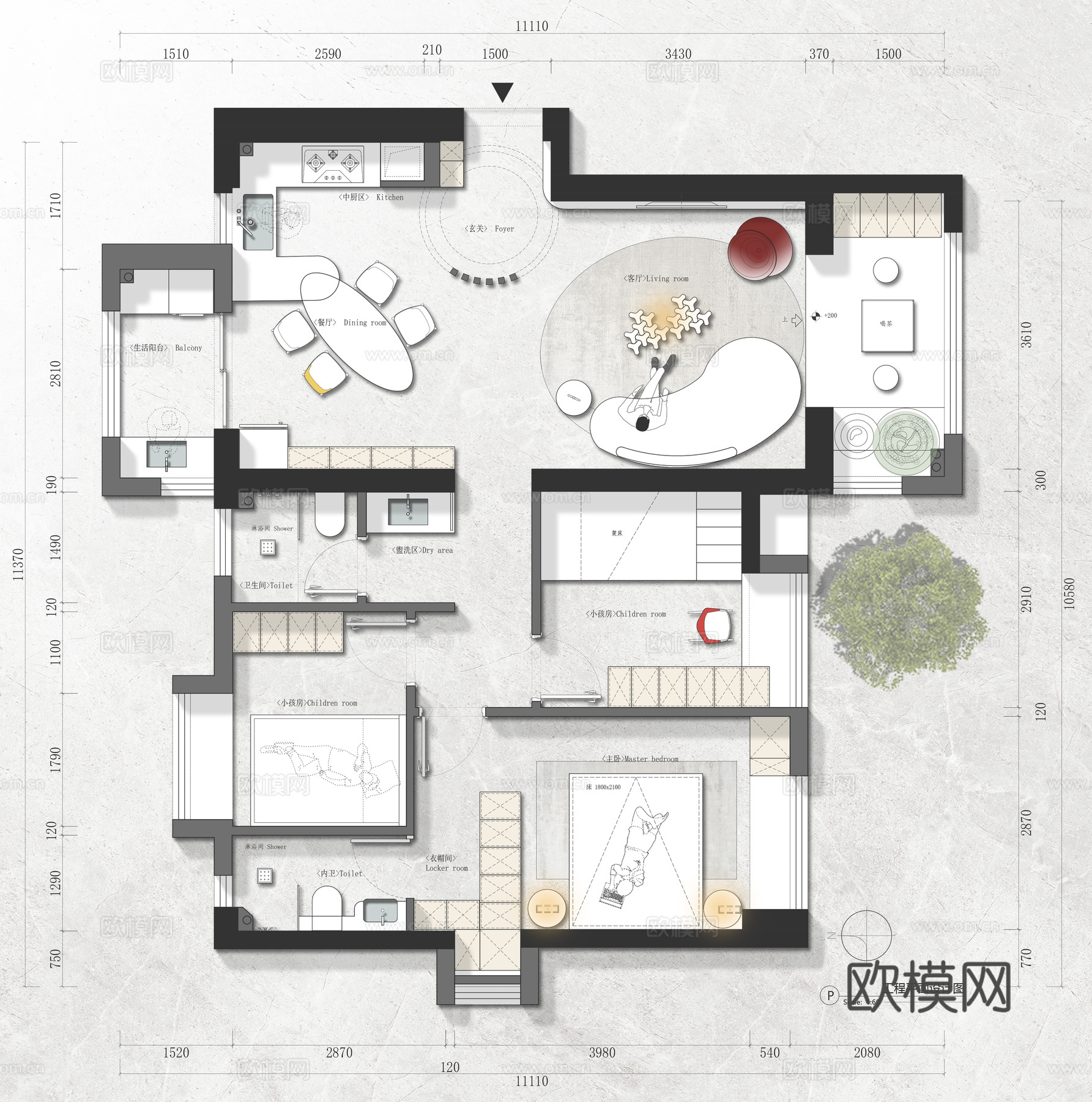 彩平 平面布局cad施工图