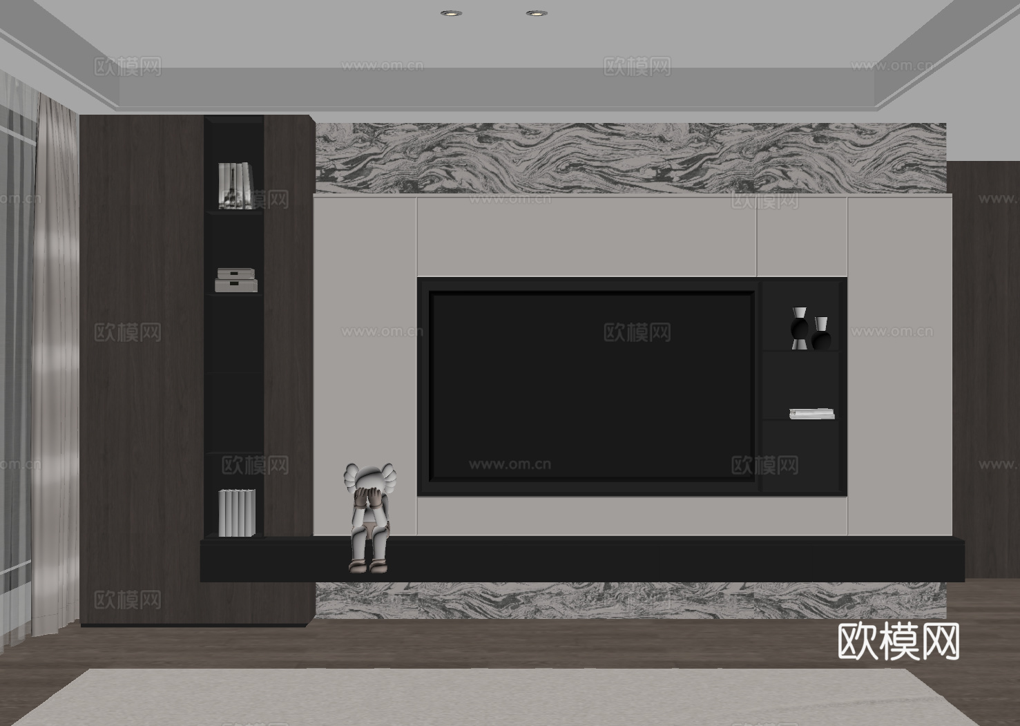 现代意式电视背景墙su模型